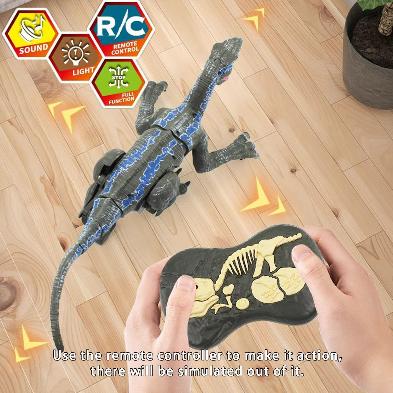 Remote Control Dinosaur for Kids,2.4G Electronic RC Toys Velociraptor with 3D Eye Shaking Head &Roaring Sounds,18.1 Inch Long Body Large Size, Indoor Toys for 5 6 7 8 Year Old Gifts image number 2
