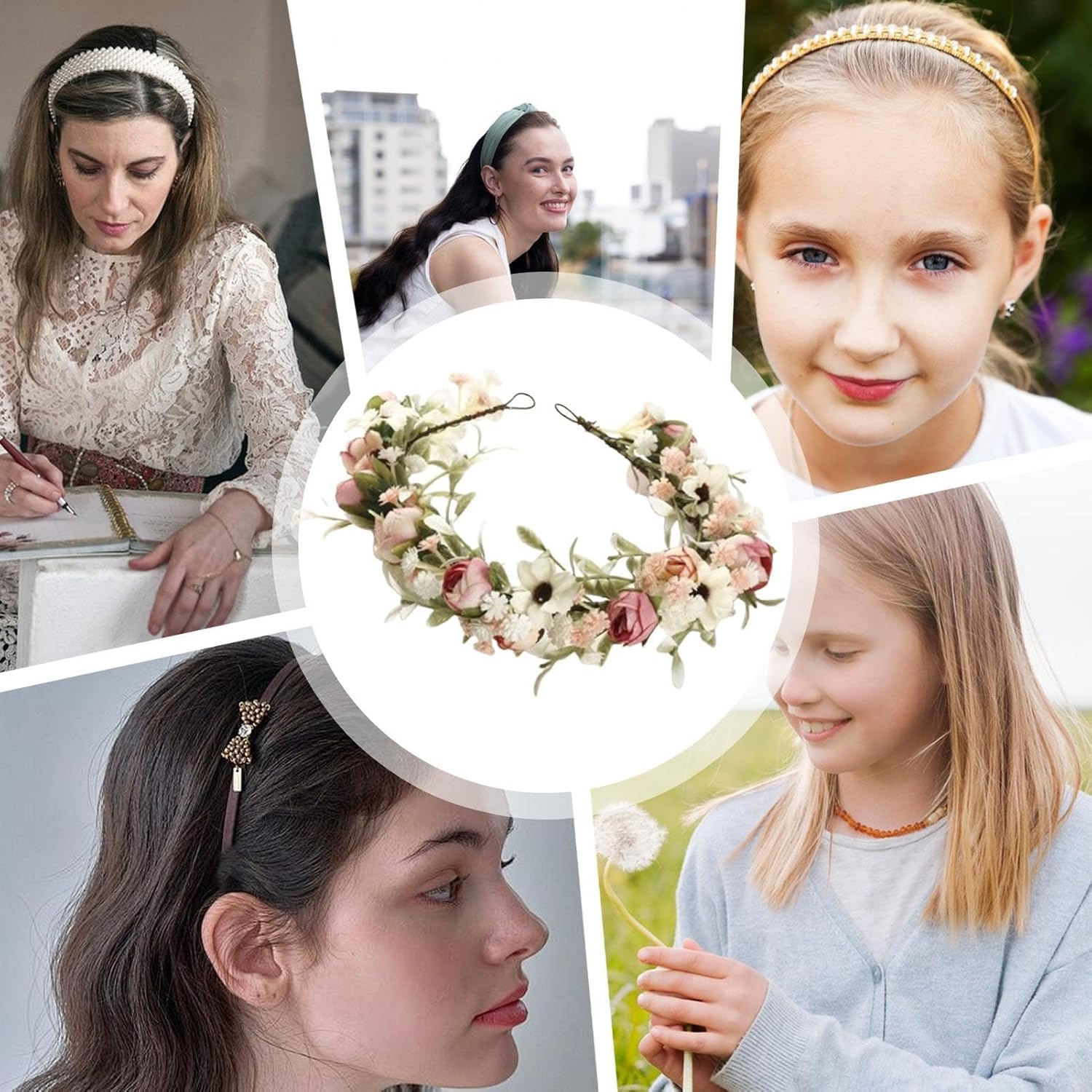 Flower Headpiece | Wedding Floral Crown - Artificial Floral Headpieces, Adjustable Flower Crown Garland for Friends Family - White image number 3