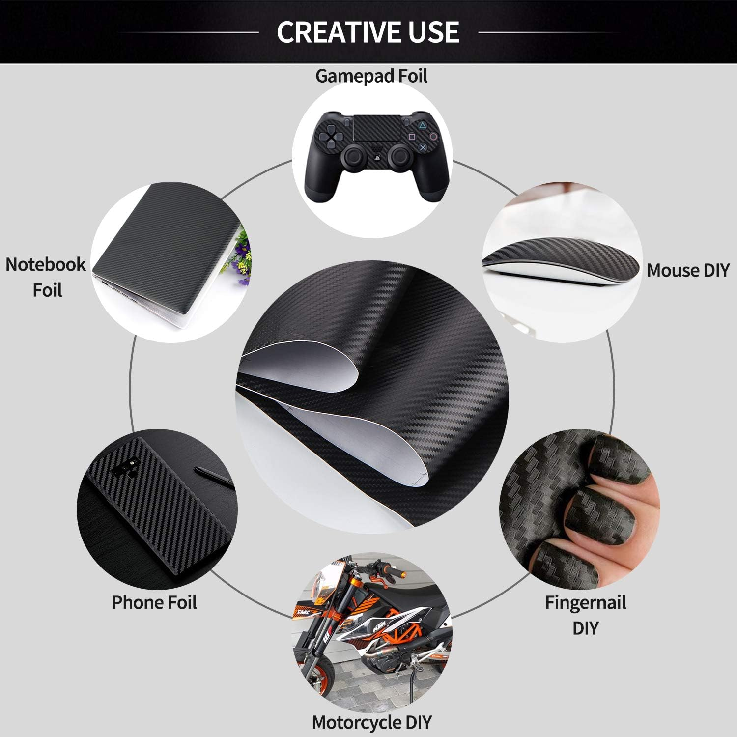 Carbon Fibre Vinyl Wrap Roll with Plastic Scrapers, 1500 X 300 Mm Self-Adhesive Vinyl Sticker Tape for Cars Auto and Motorcycle DIY, Interior/Exterior, Textured 3D Effect, Matt Black image number 2