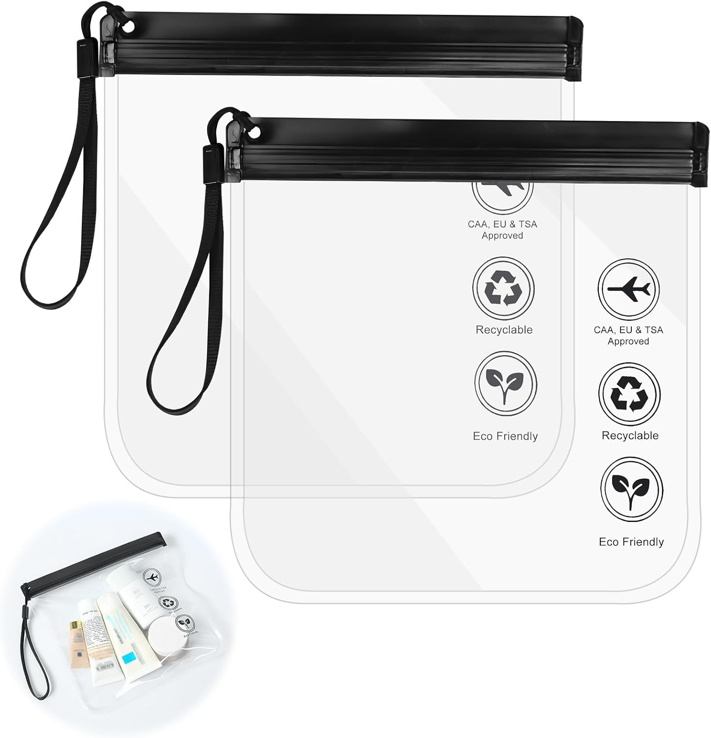 Coastalpure Clear Travel Toiletry Bag, (20X20Cm) Leakproof Liquid Bags for Airports, Waterproof Cosmetic & Makeup Organizer Pouch, 2 Pack Black for Carry-On Luggage image number 1