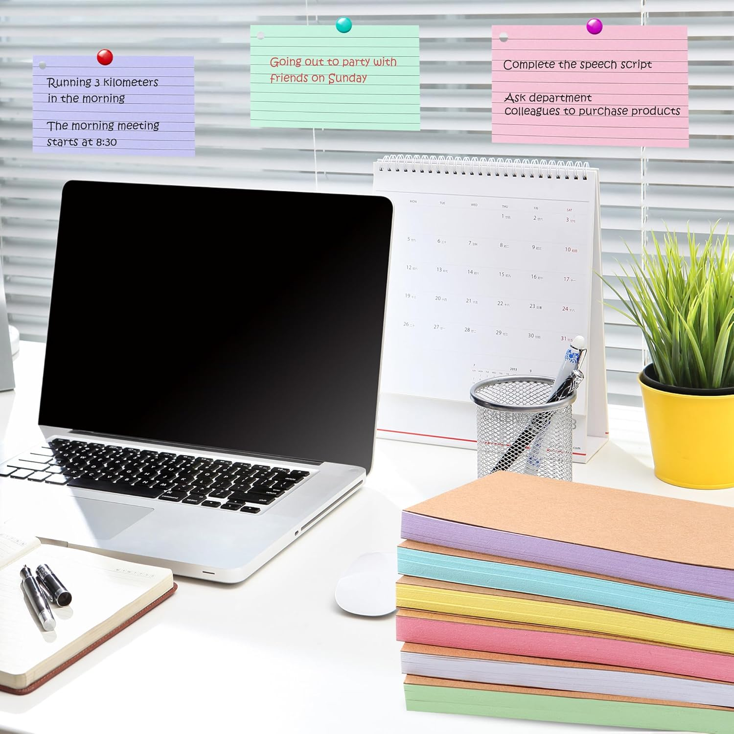 TECDW 300 Index Cards with Reinforced Kraft Paper Cover - 3X5 Inch Study Cue Cards, Colorful Flashcards for Learning, Office & Home (6 Assorted Colors + 6 Metal Key Rings) image number 4