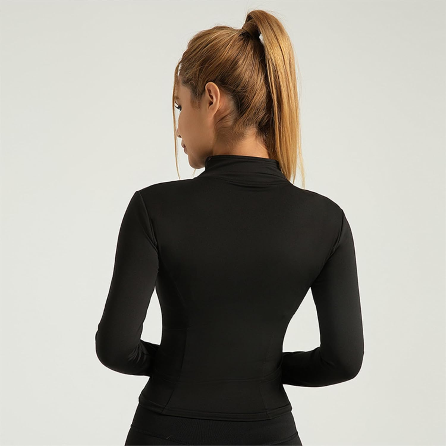 Women'S Cropped Zip up Workout Jacket &ndash; Lightweight Slim Fit Yoga & Running Sports Track Jacket with Thumb Holes | Activewear Top image number 3