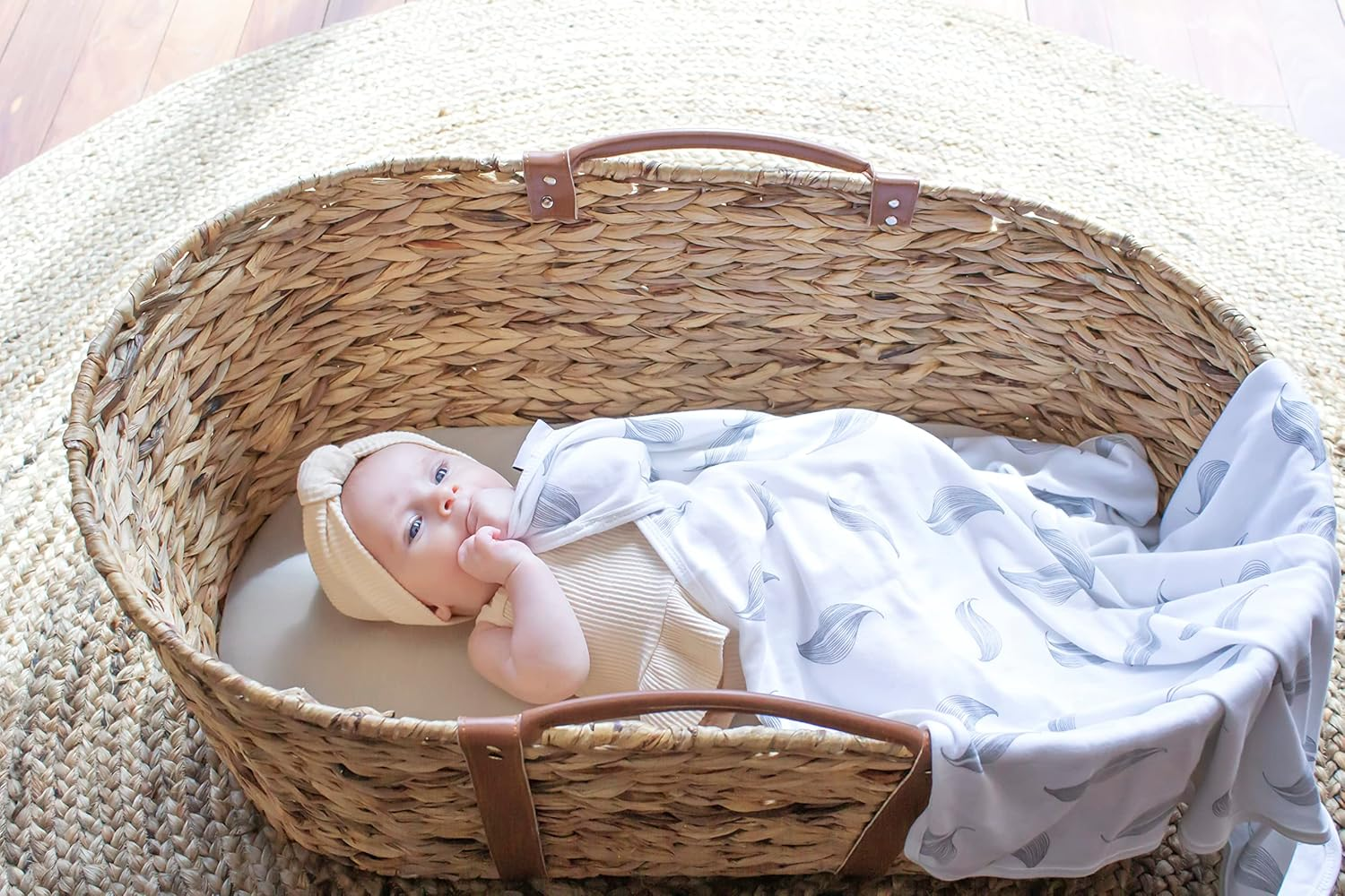 Babyhood Amani Bebe Organic Jersey Cotton Wrap, Grey Leaf