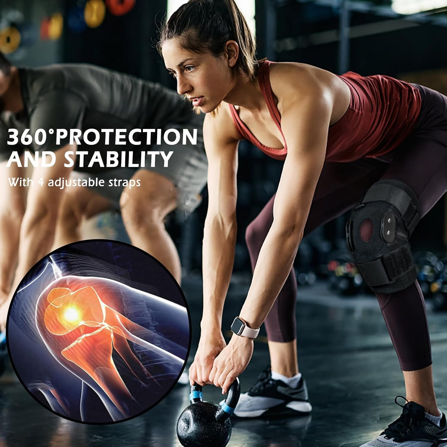 Hinged Knee Brace for Knee Pain with Side Stabilizers Knee Braces for Women Men Adjustable Knee Pad for Meniscus Tear plus Size Compression Patella Gel Pads Knee Support for ACL, MCL