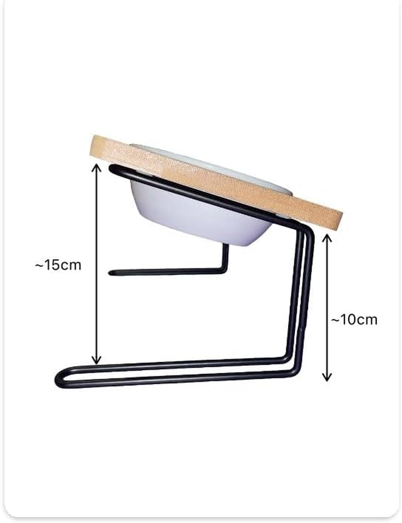 Feeding Bowl for Cats and Small Dogs Made of Bamboo and Metal, Inclined with Ceramic Bowls image number 1
