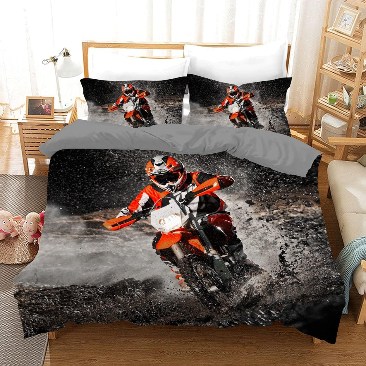 Red Dirt Bike Motorcycle Racing Quilt Doona Duvet Cover Set Single Double Queen Size Available Single, 1 Pillow Case