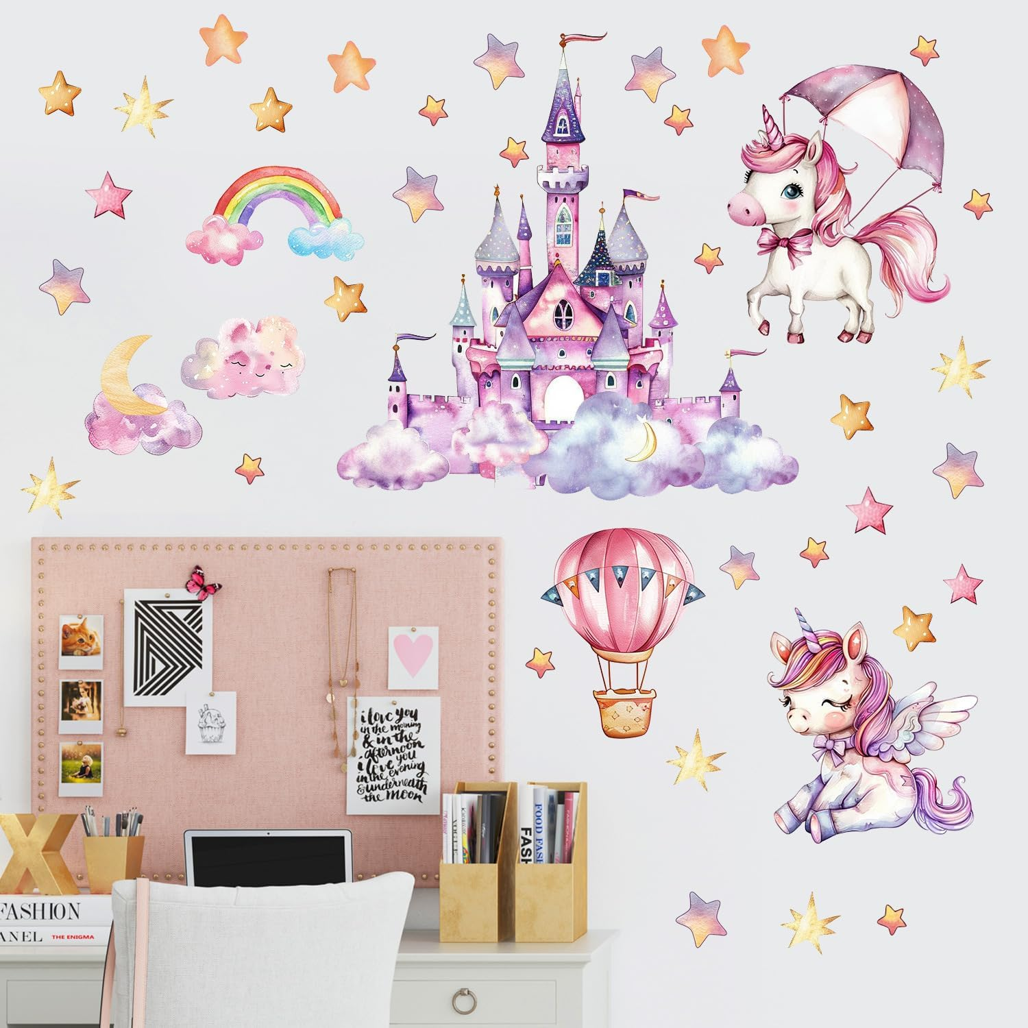 Glow in the Dark Unicorn Wall Decals, Glowing Castle Moon Star and Rainbow Stickers, Luminous Ceiling Decor for Kids Bedroom, Girls Gift (Unicorn Wall Decal) image number 5