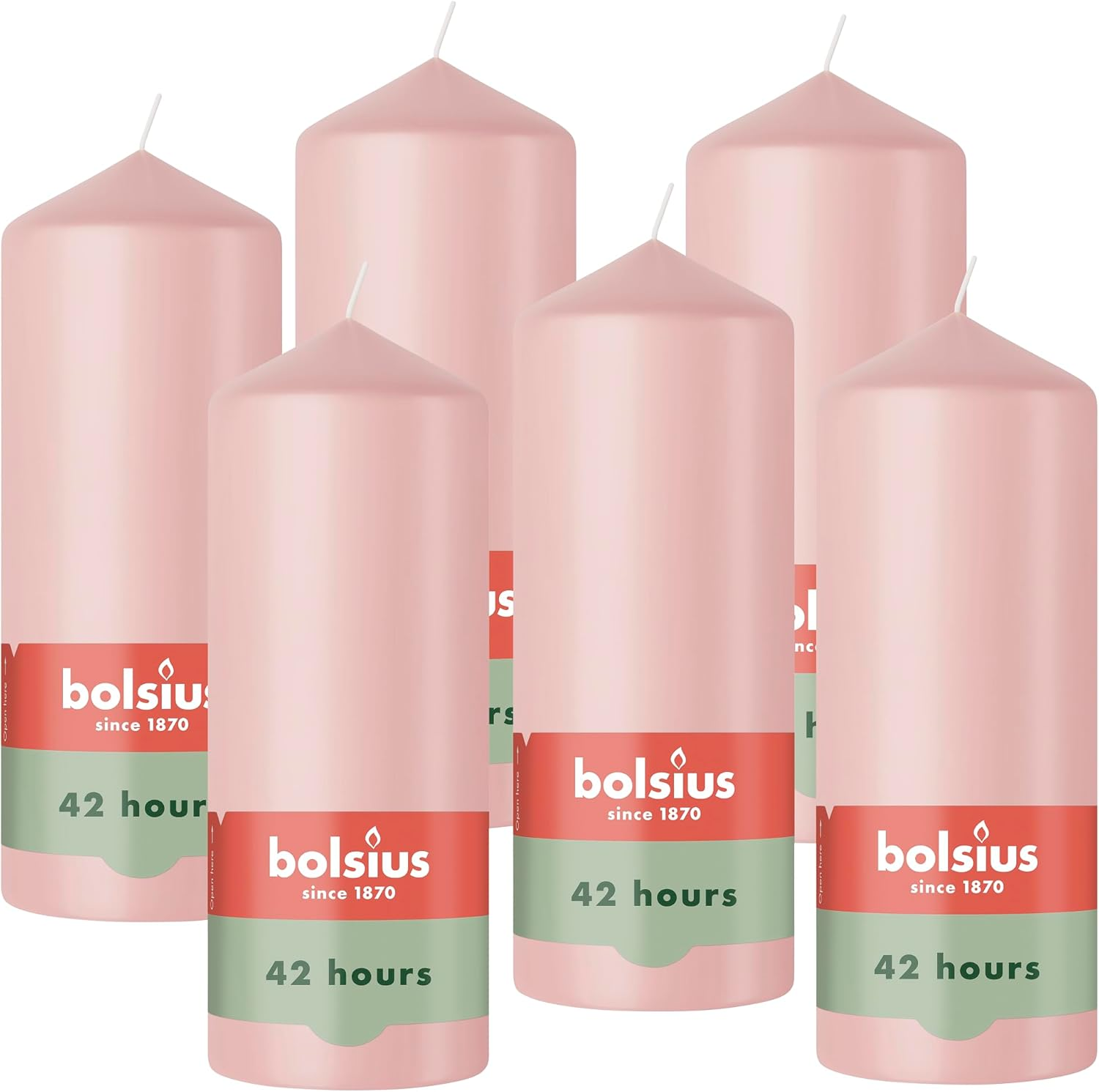 Bolsius - Pillar Candle - Light Pink - 12 Cm - Burning Time 33 Hours - with Natural Extracts - Natural Plant Wax - without Palm Oil