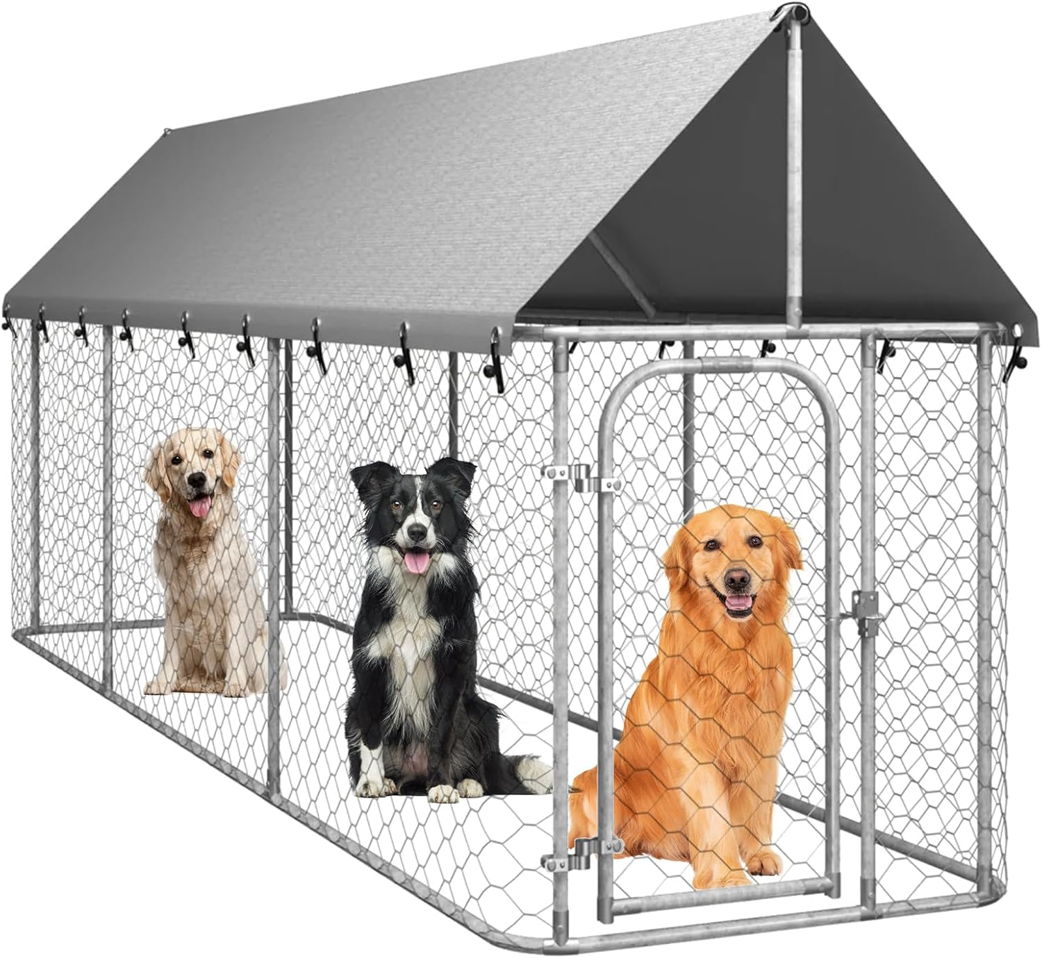 Outdoor Dog Kennel - Durable Galvanised Steel Construction with Safety Lock and UV Protected Canopy - Large Space for Exercise and Play (400 X 100 X 150 Cm) image number 3