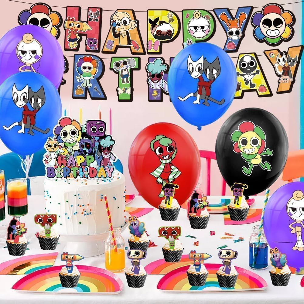 Dandy Birthday Party Set, Includes Banner, 16 Balloons (Blue, Black, Red, Purple), 12 Cupcake Decorations & Large Cake Decoration image number 1