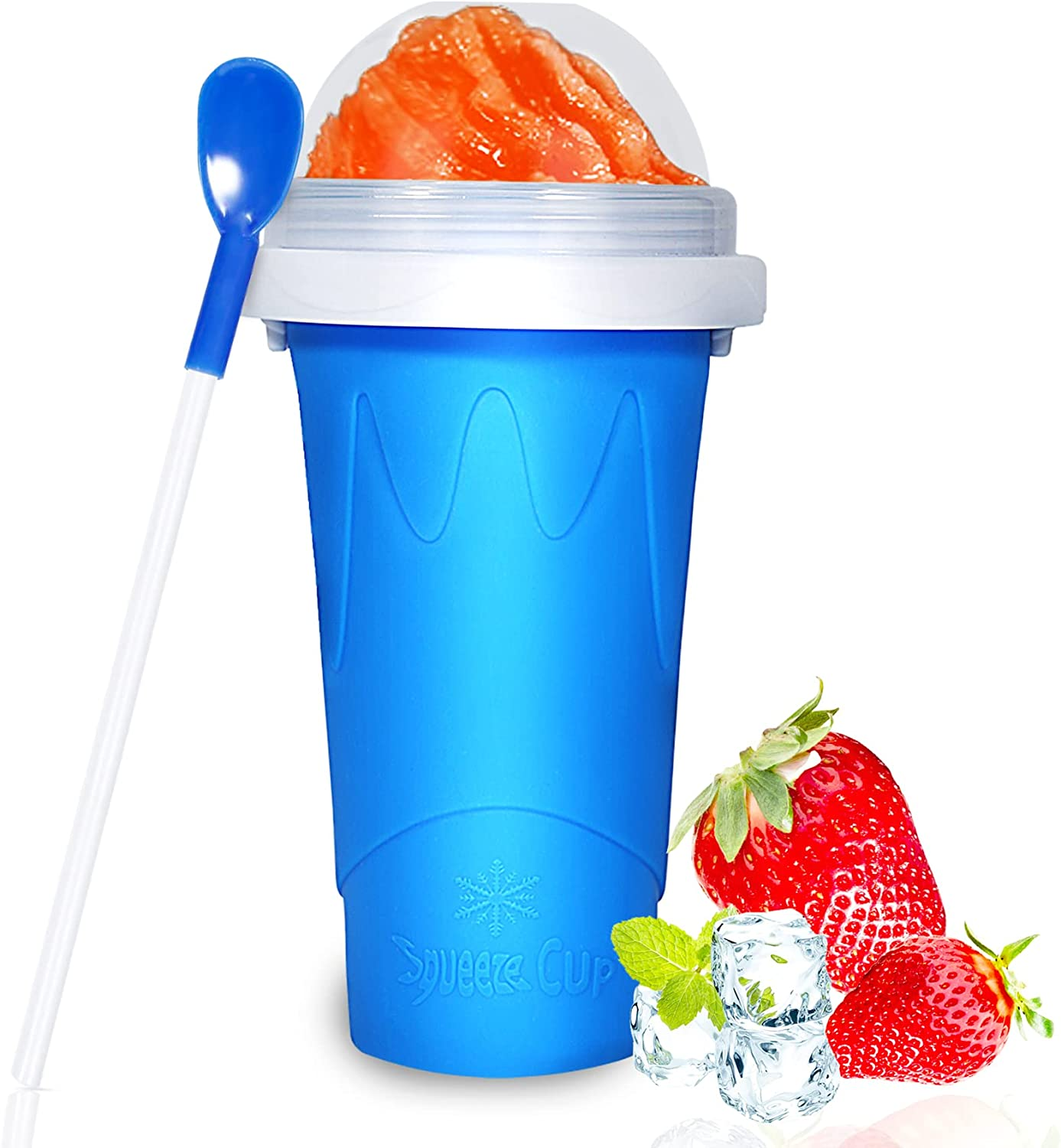Color Land Slushie Slushy Maker Cup TIK TOK Frozen Magic Squeeze Ice Cream Maker Cup, Cool Stuff Trending Tiktok Items Homemade DIY Cool Gadgets with Lid & Straw (350ML, Blue)