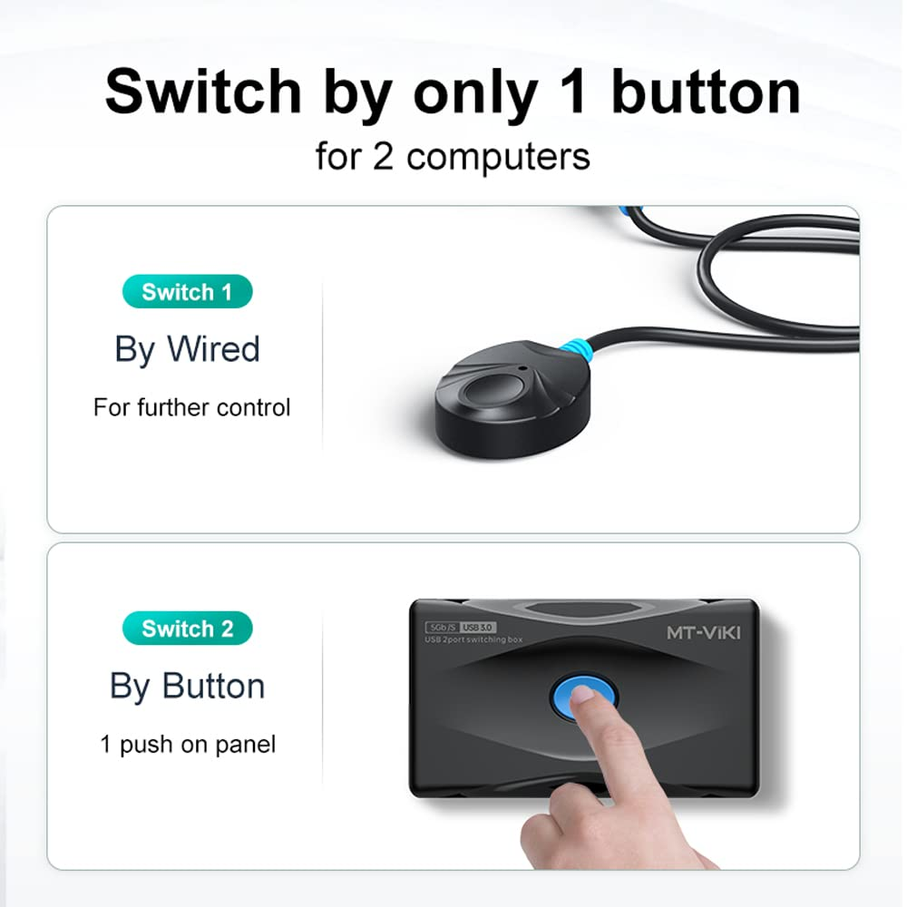 MT-VIKI USB 3.0 Switch 4 Ports KVM Switch for 2 Computer Sharing 4 USB Devices, 5Gbps Highspeed, 2 in 4 Out USB Swithcher Selector for Mouse, Keyboard, Scanner, Printer with 2 Pcs USB Cable a to A image number 6