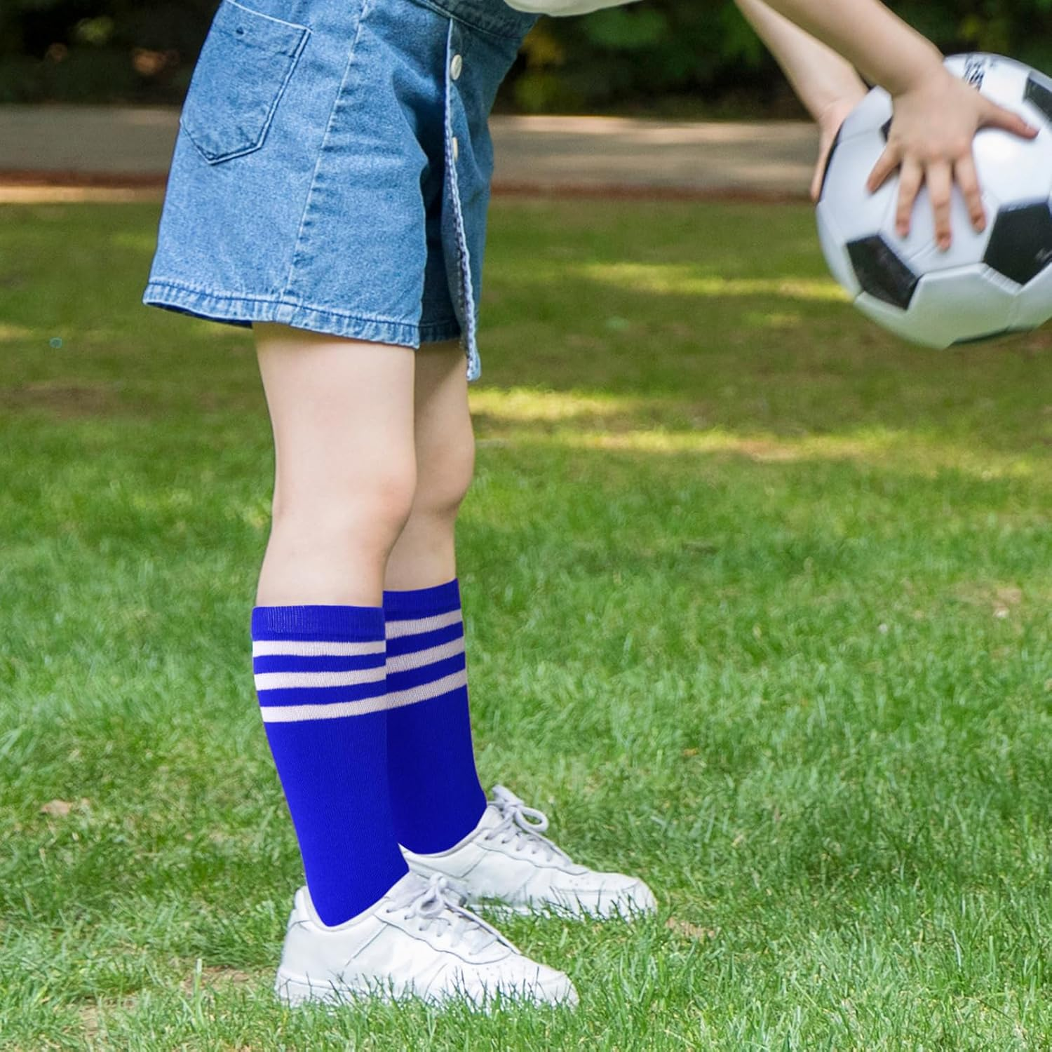 3 Pairs Toddler Cotton Striped Soccer Stockings Knee High Socks for Kid School Outdoor image number 5
