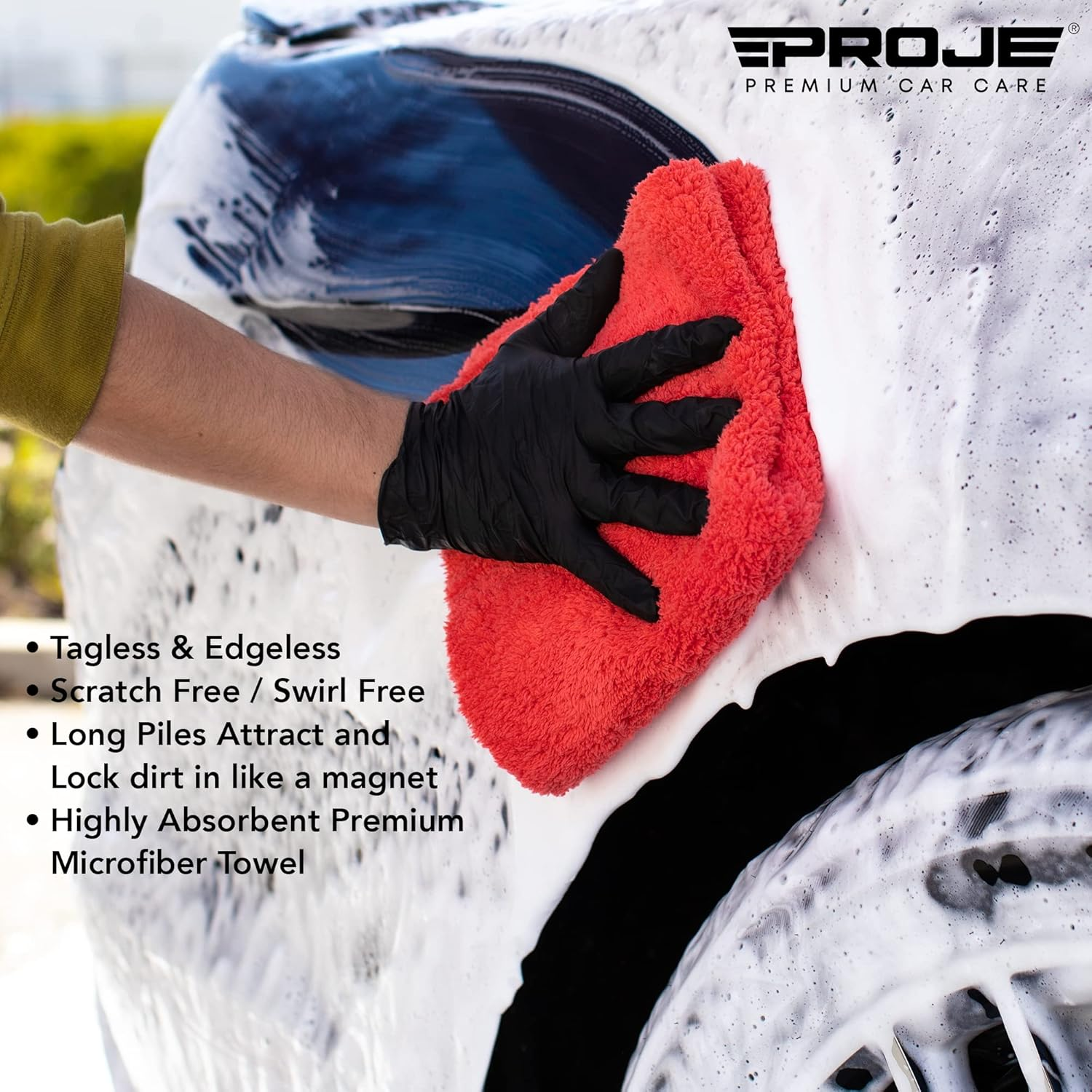 Proje Premium Car Care Microfiber Towel | Plush Red Microfiber Towel for Detailing and Polishing Cars | Ultra Absorbent Towel | Streak Free and Scratch Proof | 450 GSM 16"X16" Towel | Pack of 6 image number 5