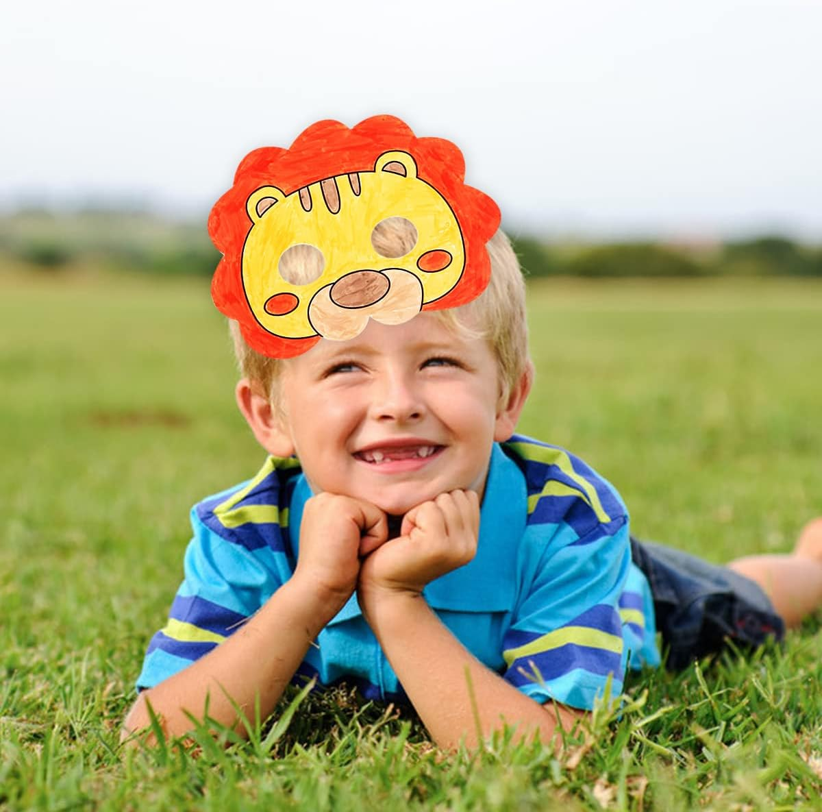 Fantasyon 66Pcs Animal Masks Set for Kids DIY Colour-In White Card Graffiti Hand Painting Art Craft for Halloween Decorations Birthday Party Safari Jungle Forest Theme Dress-Up image number 6