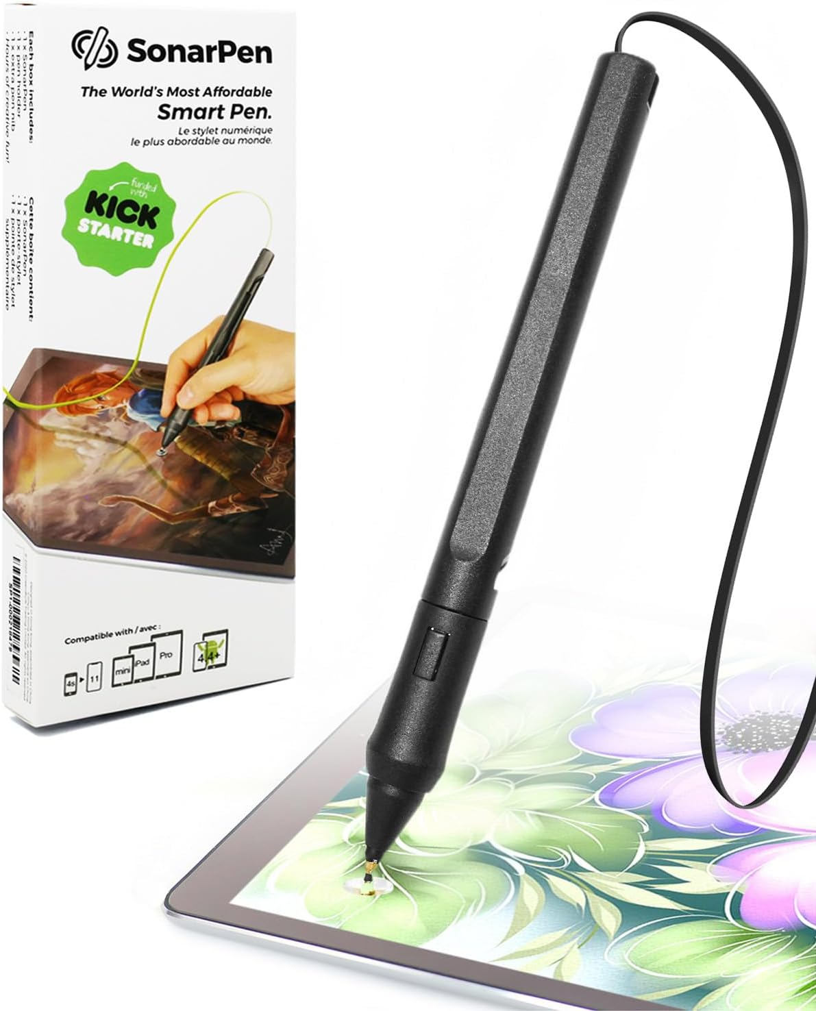 Sonarpen - Pressure Sensitive Smart Stylus Pen with Palm Rejection and Shortcut Button. Battery-Less. Compatible with Apple Ipad/Pro/Mini/Iphone/Android/Switch/Chromebook (Black)