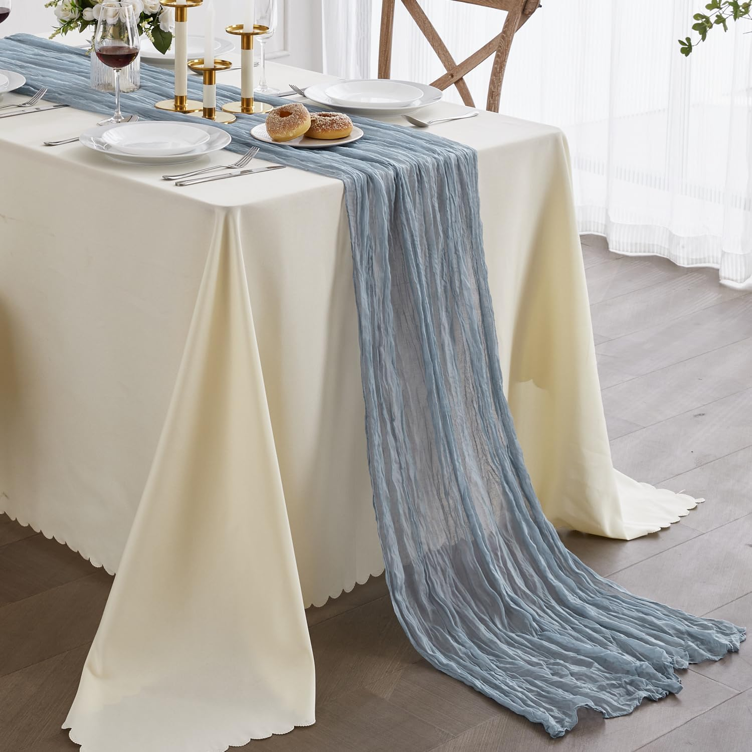 Nialnant Light Pink Cheesecloth Table Runner - 10 Ft Boho Wedding Gauze Runner, 120 Inches Long for Bridal Baby Shower Decor