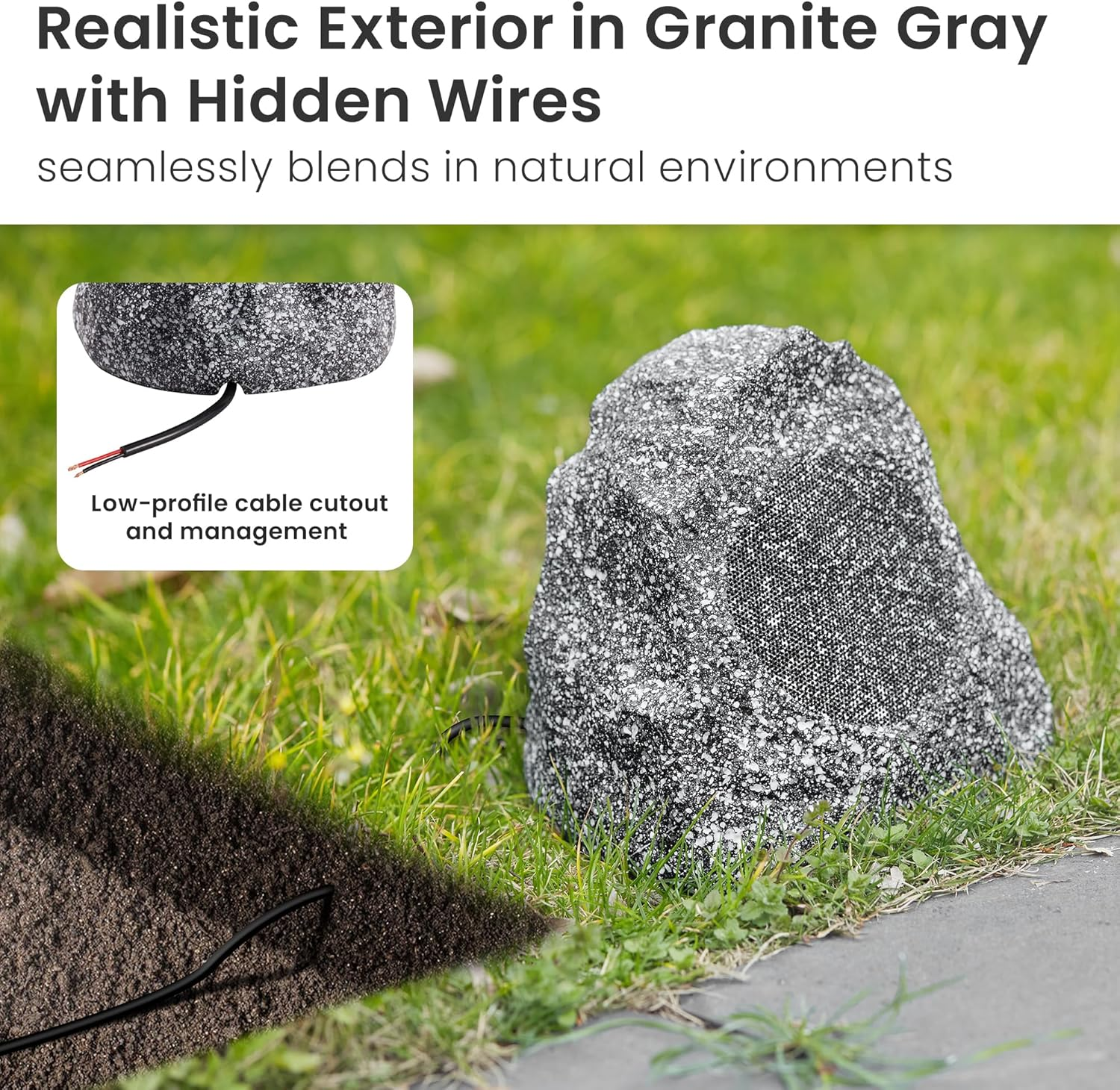 (Set of 4) of New Outdoor Garden Waterproof Granite Rock Patio Speakers 4R4G image number 3