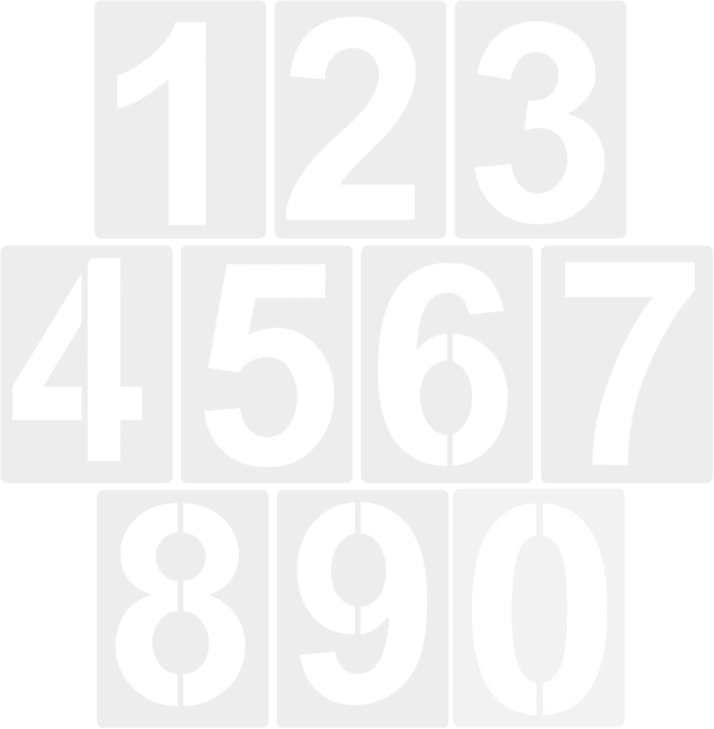 Hunken 9 IN/22.9 CM Large Number Stencils Set (0-9), 10 Pcs Reusable Plastic Templates for Painting, Curb Address Numbers, Mailbox, Road Signs, Doors, Cars, Trucks, Windows, Games & More