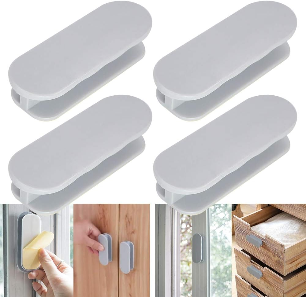 Dailytreasures 4Pcs Self-Stick Instant Cabinet Drawer-Humanity Handle Helper Auxiliary for Kitchen Cabinet Knobs Drawer Window Sliding Door-Wardrobe Self-Stick Push Pull Helper Stick-On Handles(Gray) image number 4