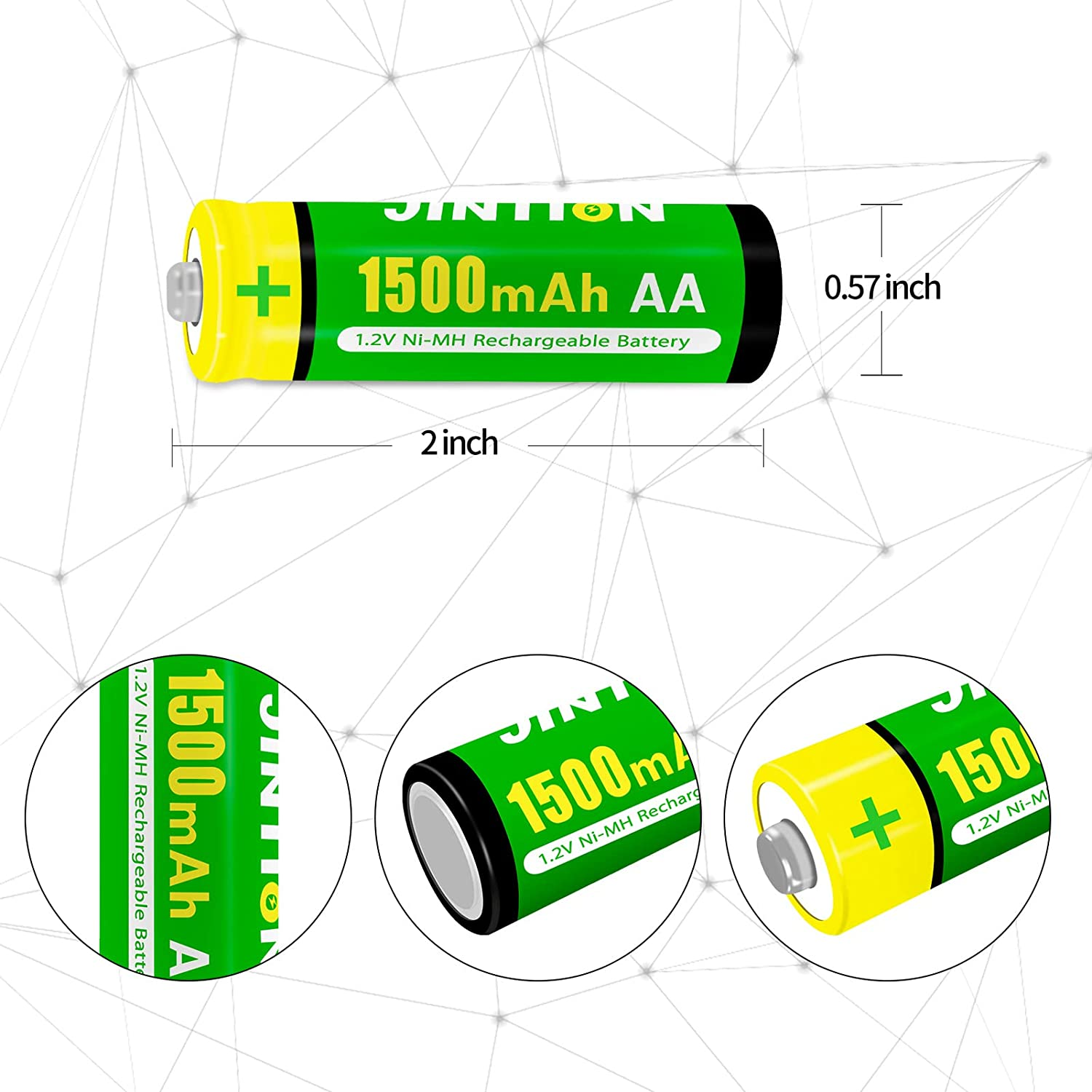 JINTION Rechargeable AA Batteries 4 Pack Double a 1.2V Ni-Mh 1500Mah Solar Light Battery High Capacity Low Self Discharge for Toys Remote Lights Solar Lights image number 4