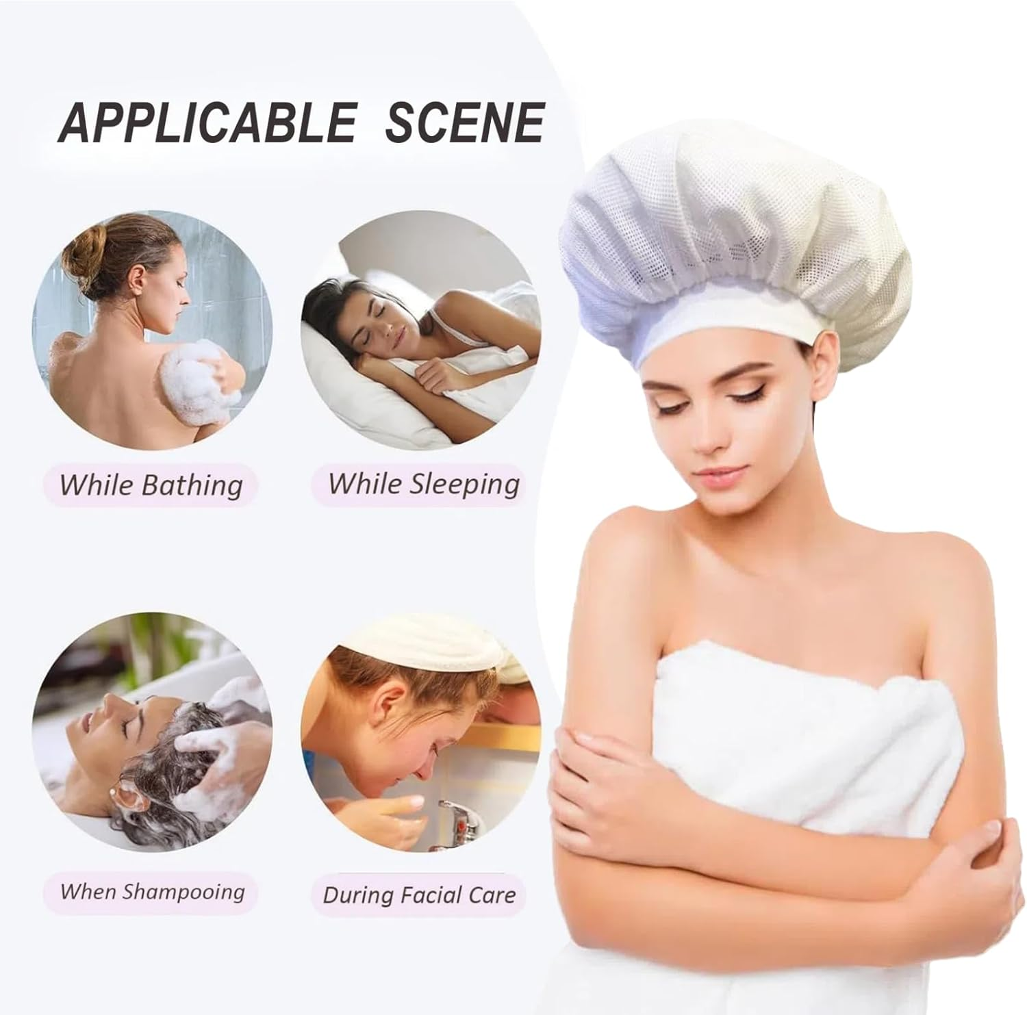 Liuweihui Plopping Net Cap (2 Pieces), Adjustable Hair Drying Cap for Curly Hair, 2024 Updated Plopping Mesh Cap with Cord for Drying Curly Hair(White)