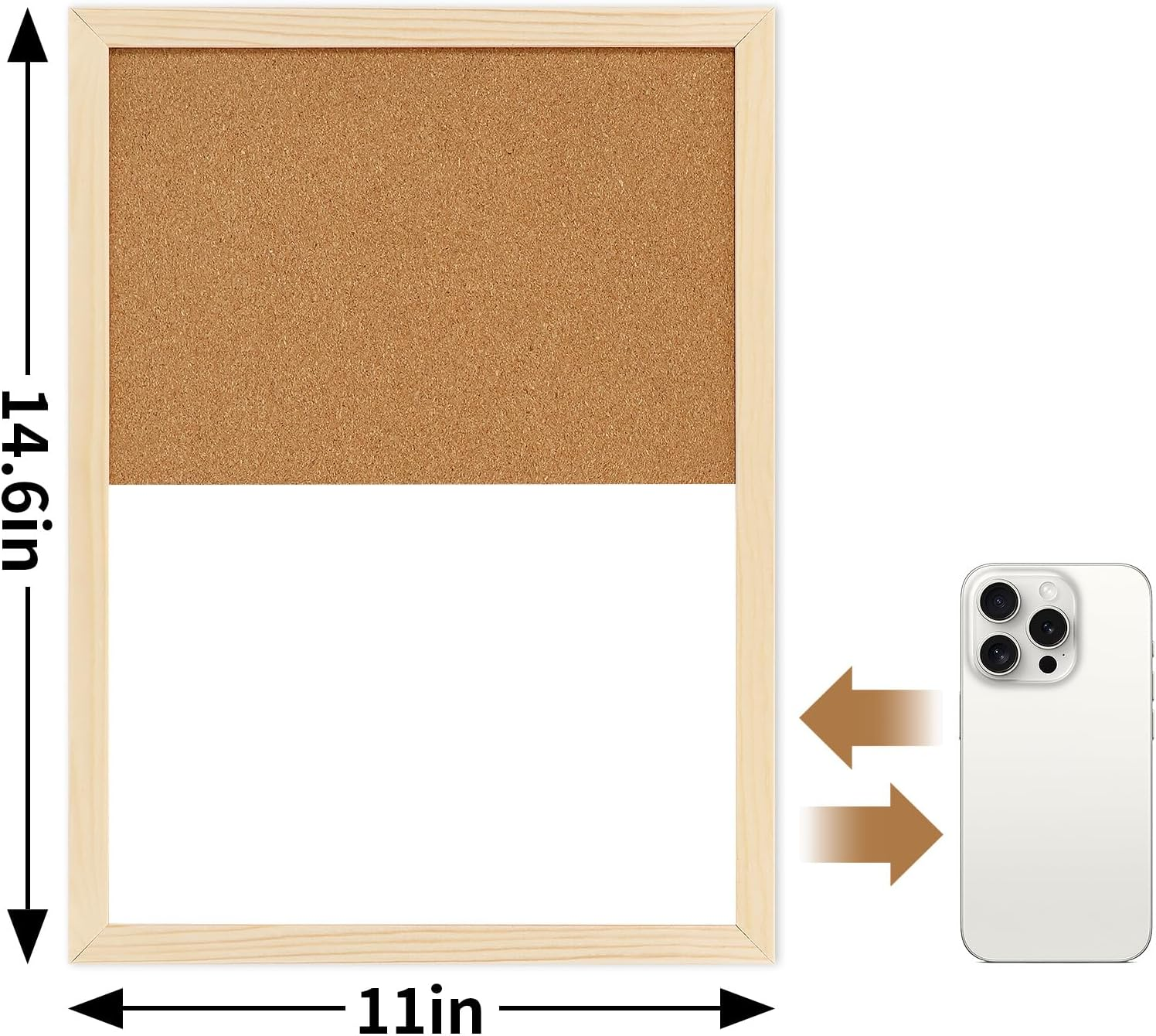 Dry Erase Cork Board Combo,Petknows Vision Board Cork and White Board Combo for Office,Wall Mounted Memo Board for Office Home and School, 14.5*11Inches, 326-5333