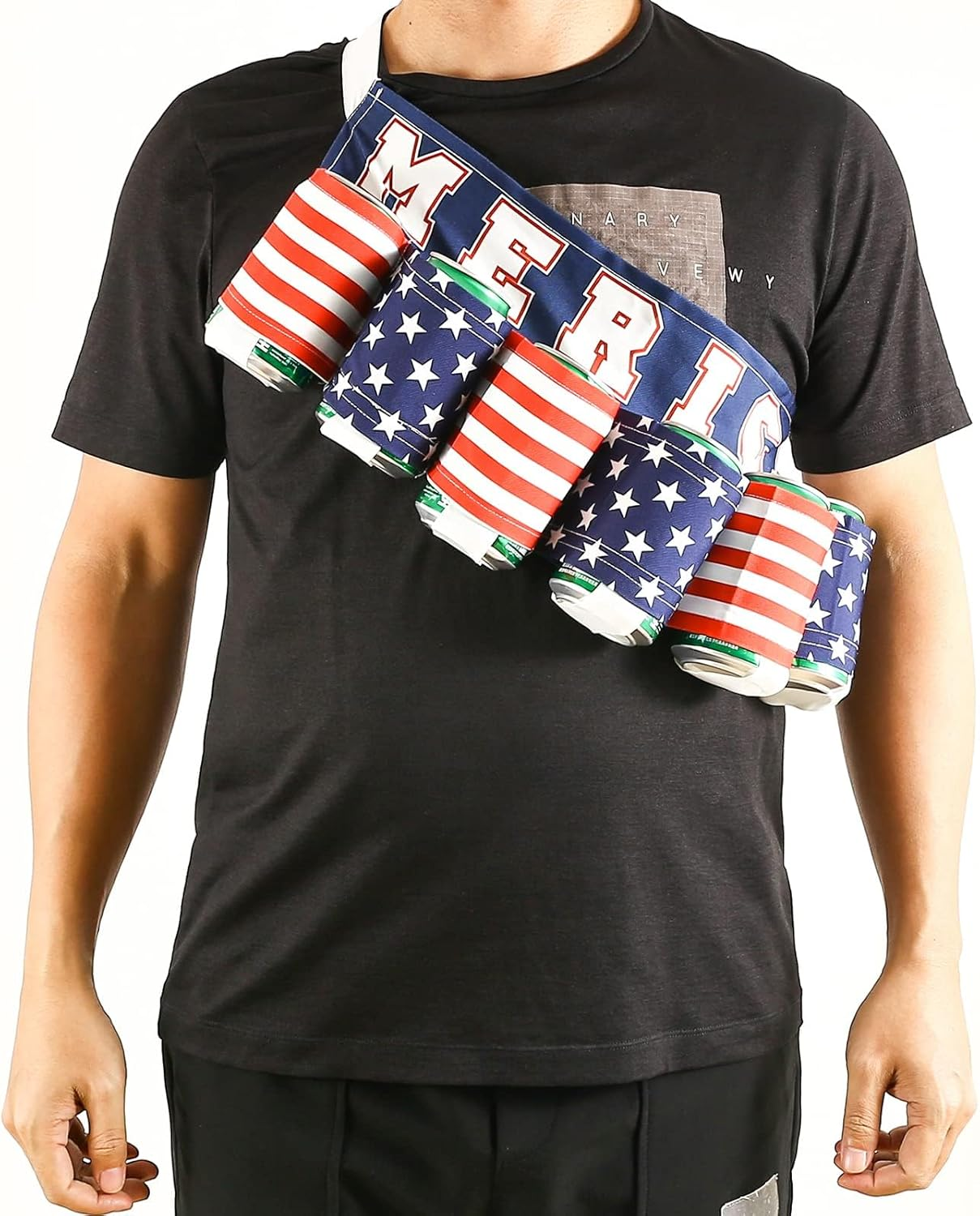 AGDGV Beer Belt,6-Can Hands-Free Beverage Holder, Adjustable Drink Belt, Ideal Father'S Day Gift for Aussie Dads, Bbqs, Festivals, Holidays, Parties & Sporting Events, Keeps Drinks Cold & Convenient - Multicolor-2 image number 1