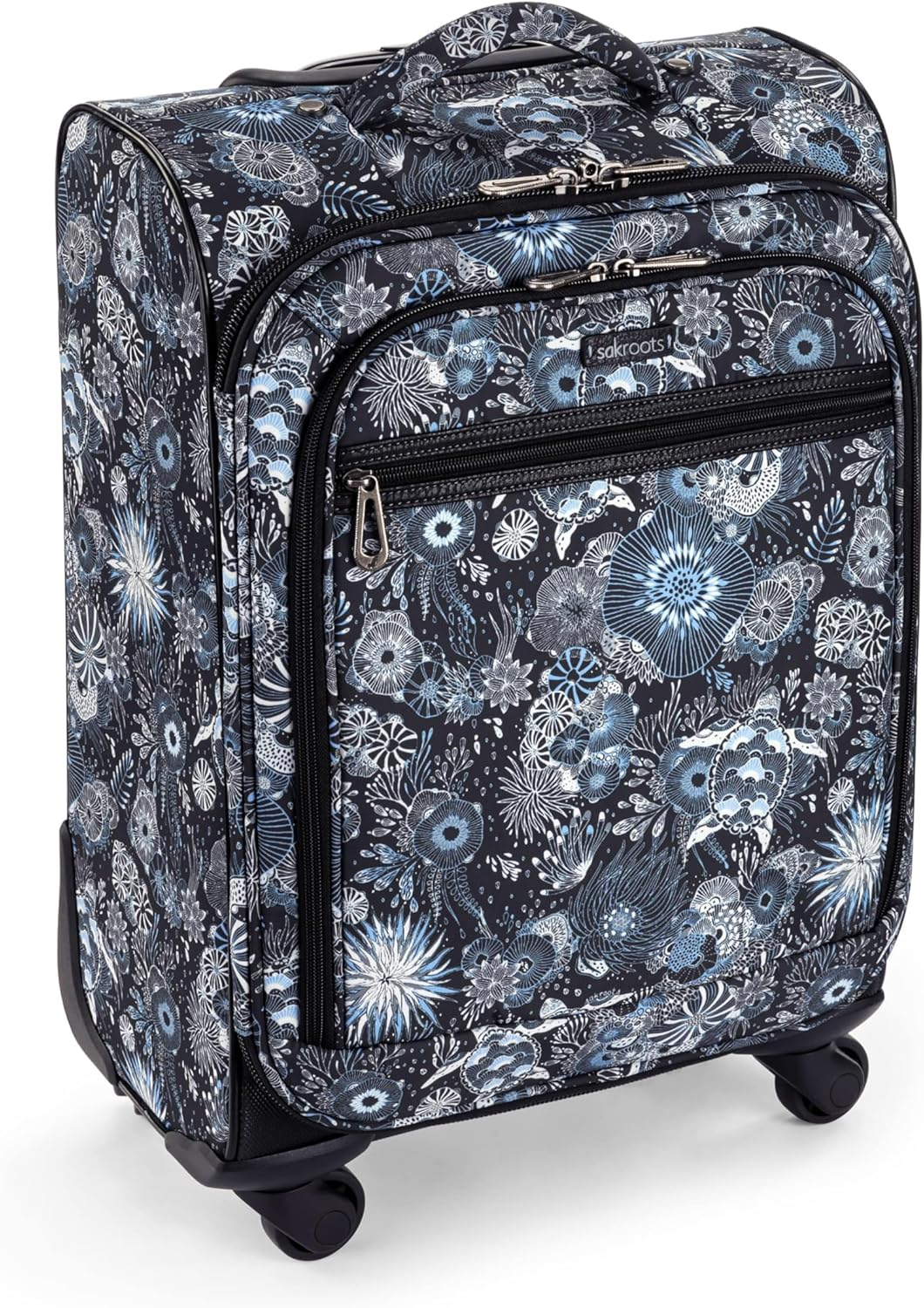 Sakroots on the Go 4 Piece Travel Bundle, Includes 21" Rolling Suitcase, Packable Large Tote, Medium & Small Pouches, Midnight Seascape - Royal Blue Seascape image number 6