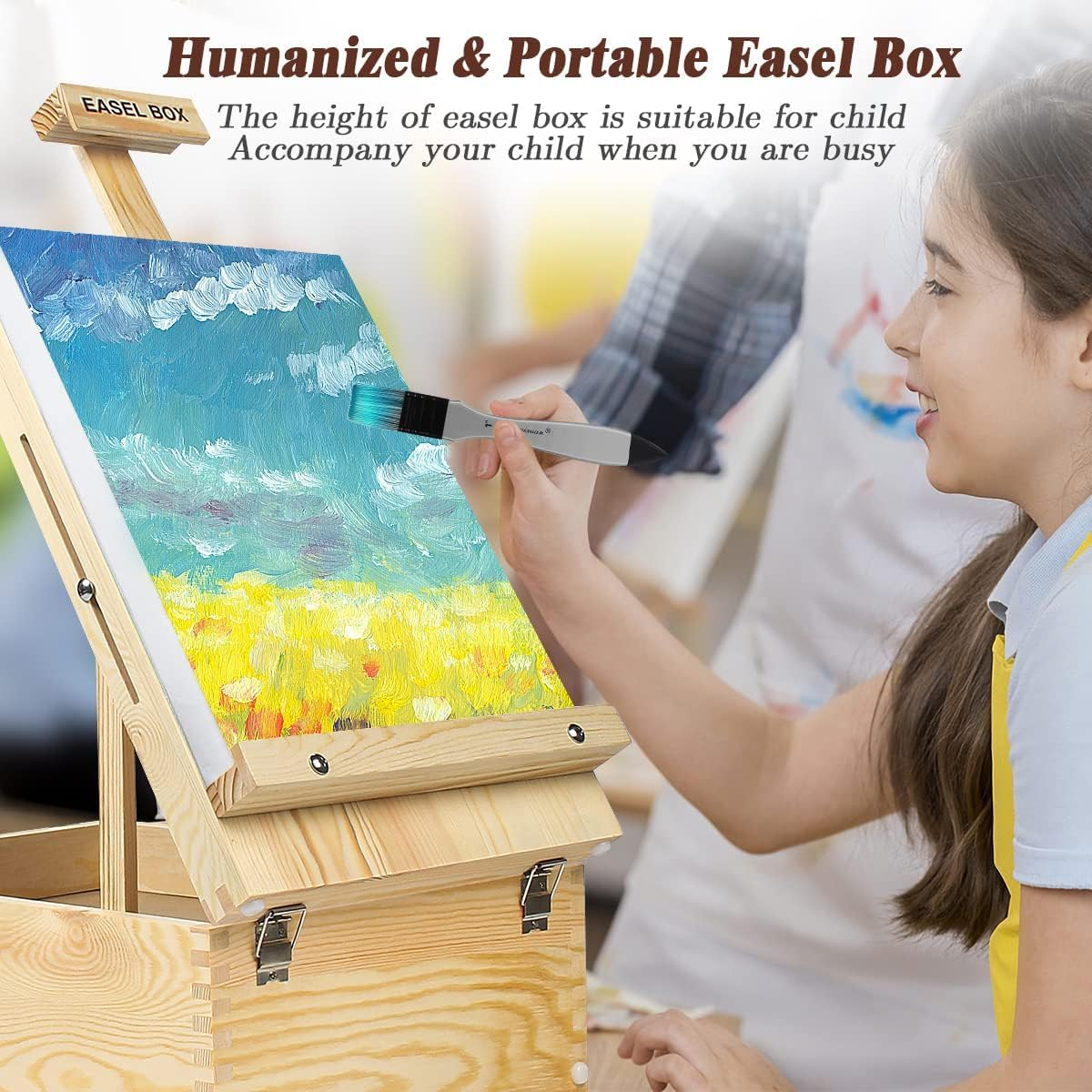 MIAOKE Table Easel, Wooden Easel, Adjustable Case Easel with 55 Pieces, Luxury Painting Case, Includes 24 Acrylic Paints Set, 12 Colouring Pencils, 10 Brush Set and Other Painting Tools image number 3