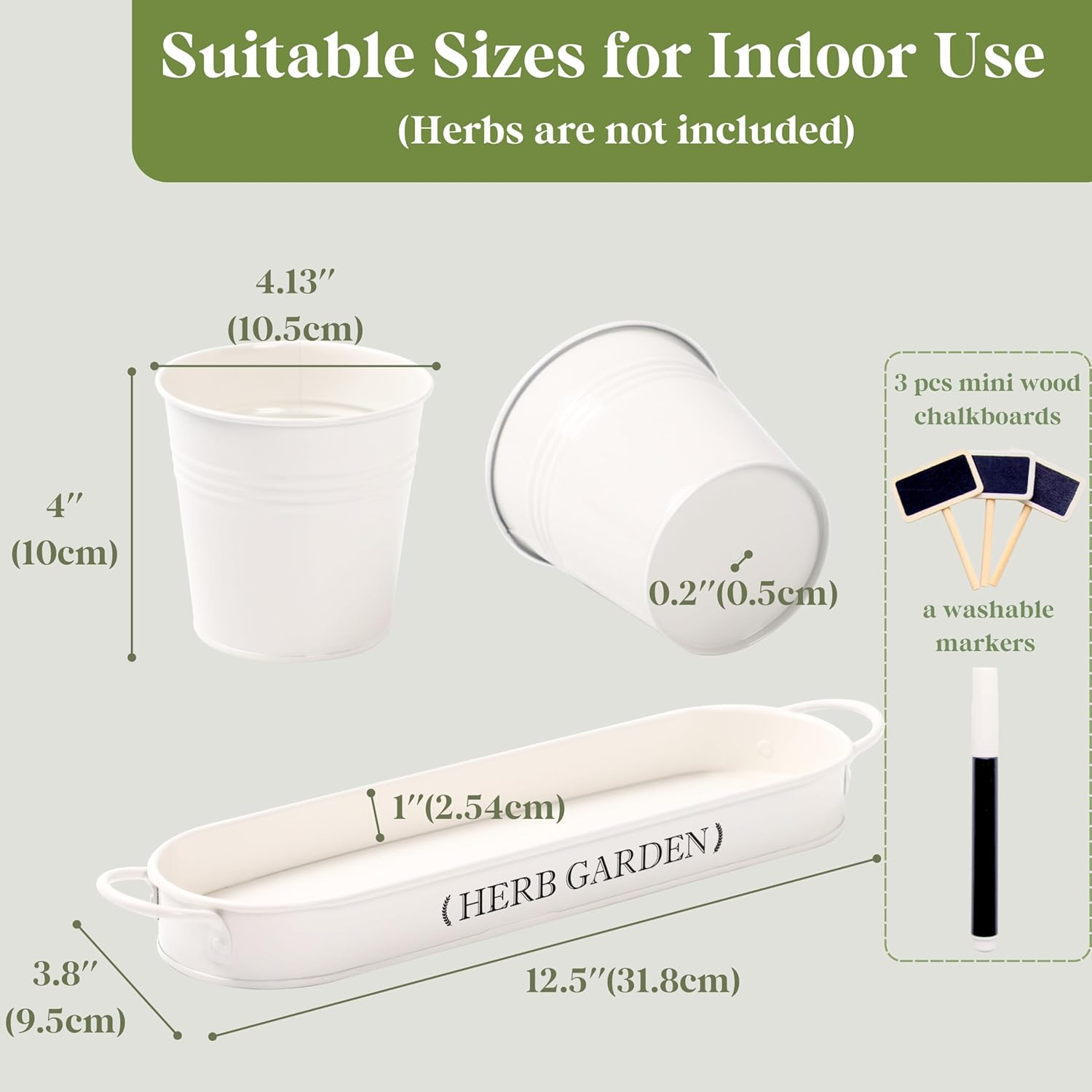 PERFNIQUE Indoor Herb Garden, Herb Garden Planter for Indoor/Outdoor, Farmhouse Plant Pots, Windowsill Herb Garden Kit with Tray, Window Pots for Indoor Plants (Off White) - Matte Black image number 4