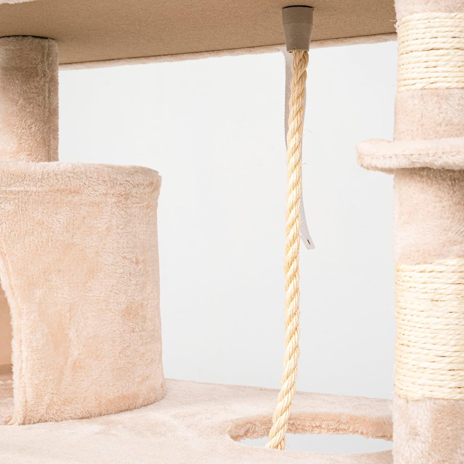 CASA Basics Multi-Level Cat Tree, 141 Cm Height, Plush Covered with Sisal Posts, Hammock, Cave, Platform (Beige) - Gray image number 3