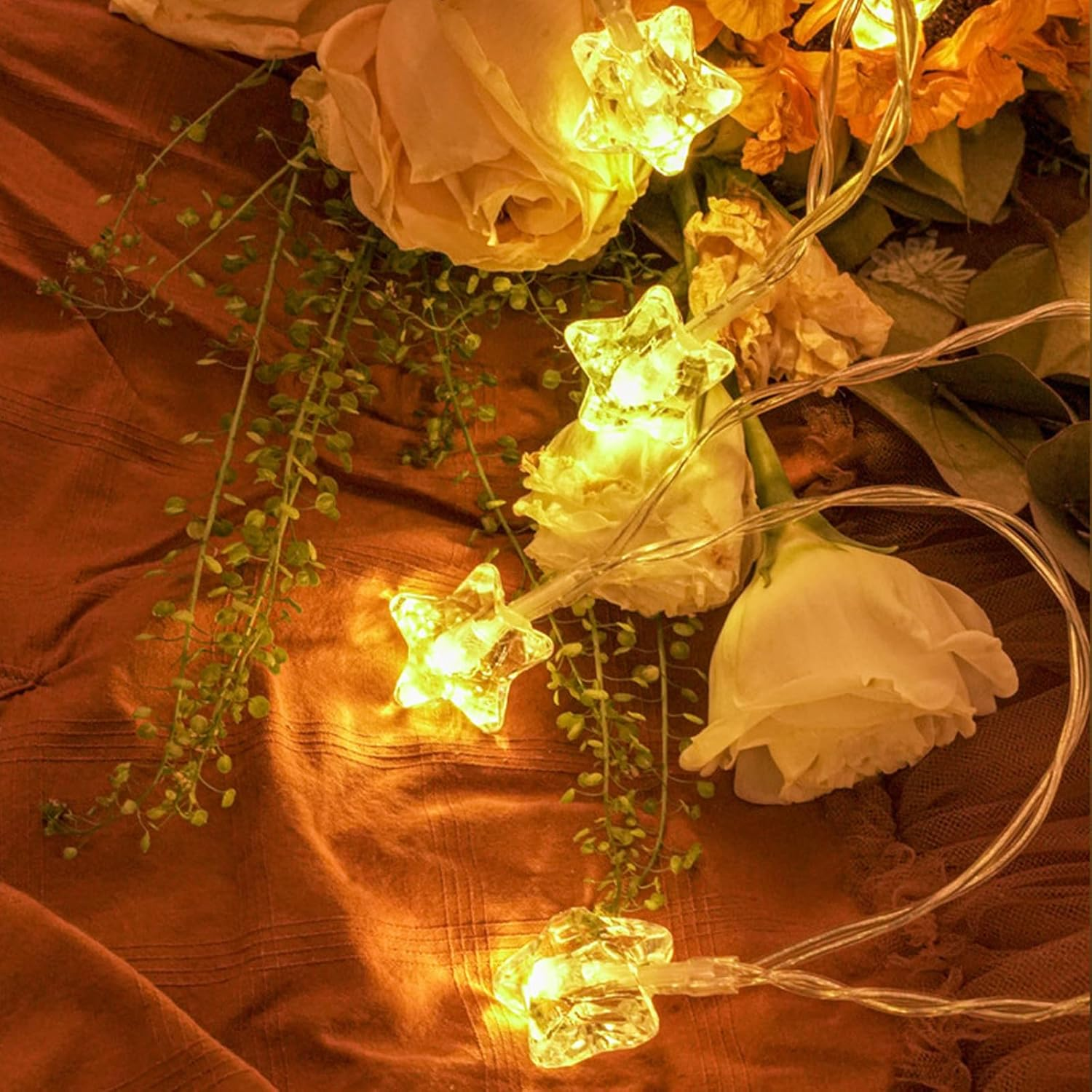 ENLACE LED Star Fairy Lights, 3 M 20 LED Star Fairy Lights, Battery Operated, Warm White Fairy Lights Stars for Christmas, Wedding, Party, Children'S Room, Bedroom Decoration