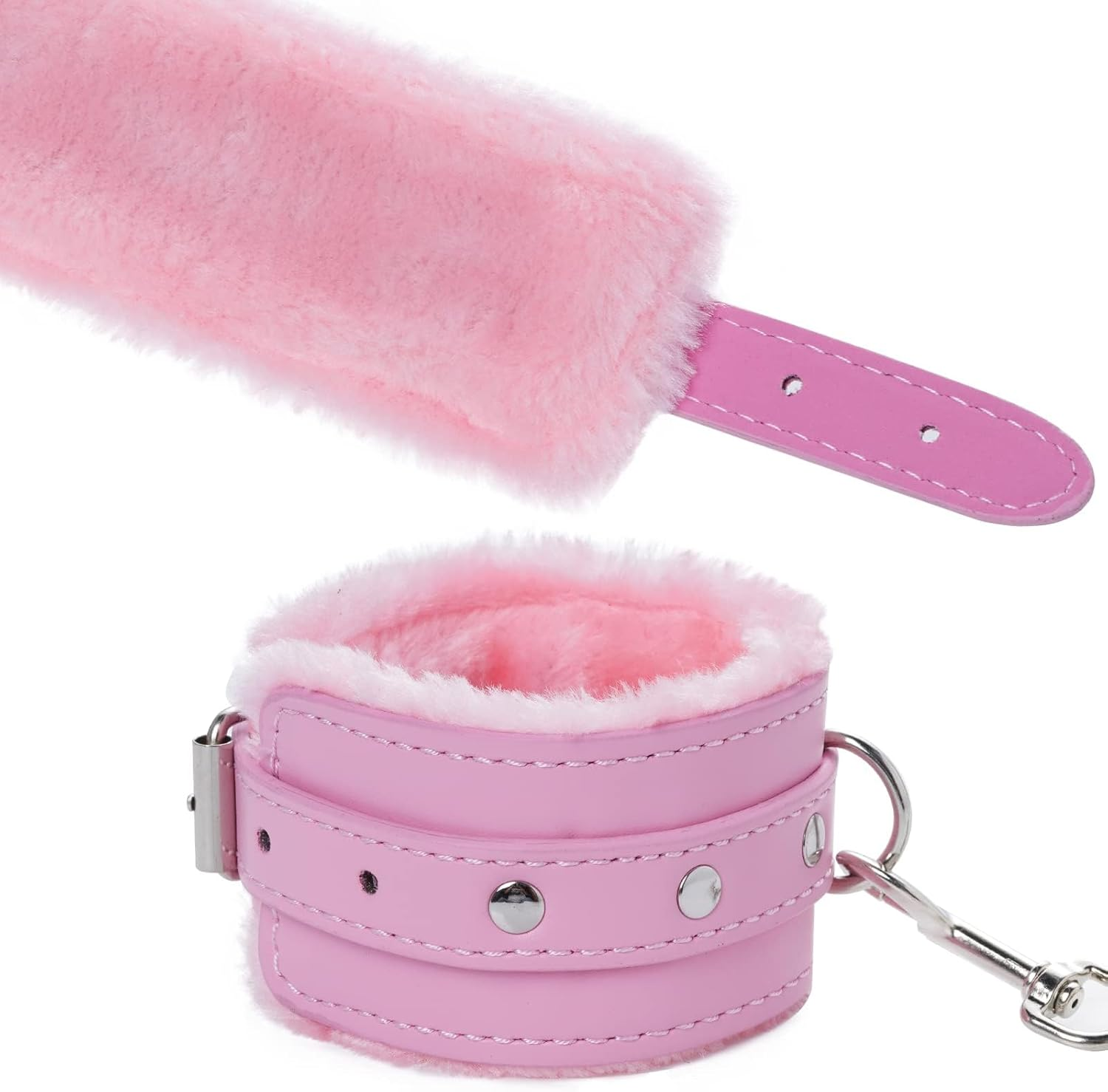 Sex Toys Sexy Cosplay Plush Handcuffs and Blindfold Set - Soft PU Leather Handcuffs for Bed, Couples Party Supplies for Lovers, Adjustable and Comfortable Restraints for Intimate Moments image number 4