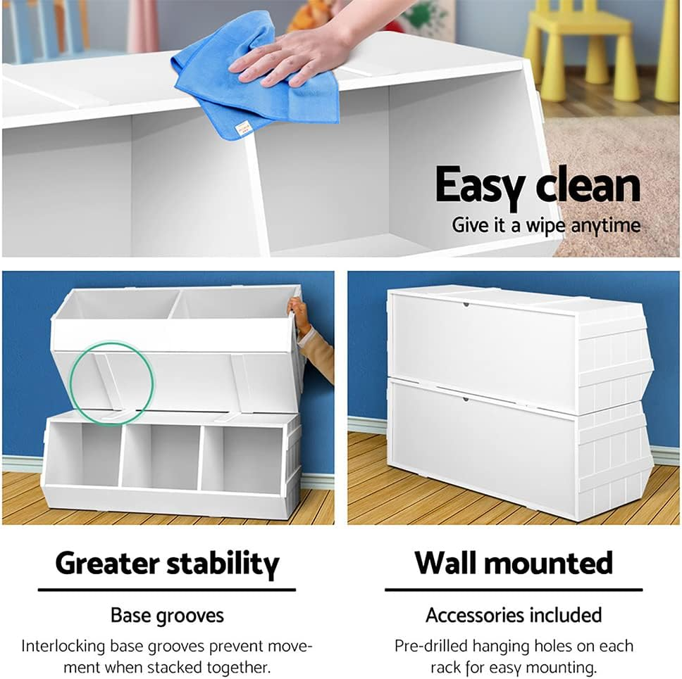 Keezi Kids Toy Box, Children Toys Storage Organiser Furniture Multifunctional Activity Play Living Room Bedroom Decor, MDF Stackable Construction White image number 4