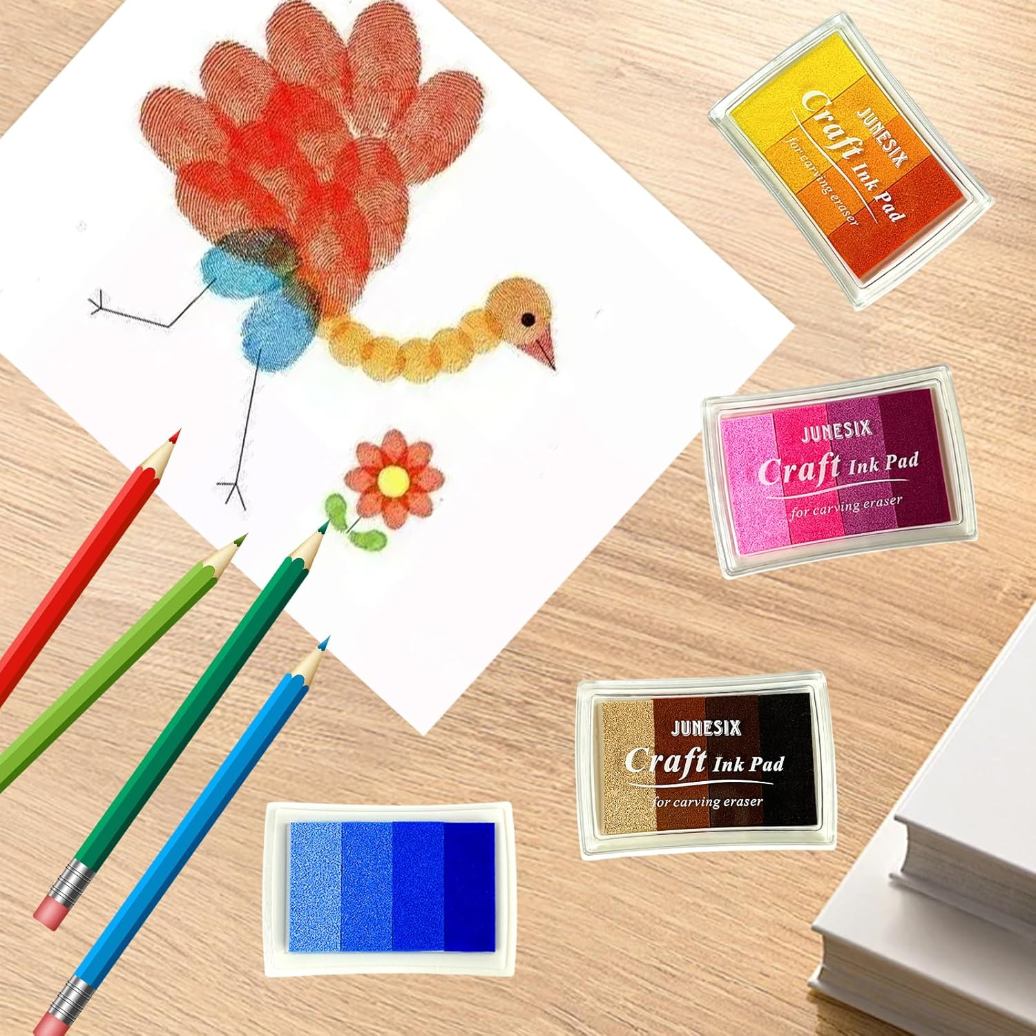 INCAUCA Rainbow Fingerprint Ink Pad, Washable Stamp Pads for Rubber Stamps, Multicolor Craft Stamp Ink Pad, Pigment Ink Pads for Stamping Paper Wood Scrapbook Art Card Making, Gradient Purple - Blue image number 7