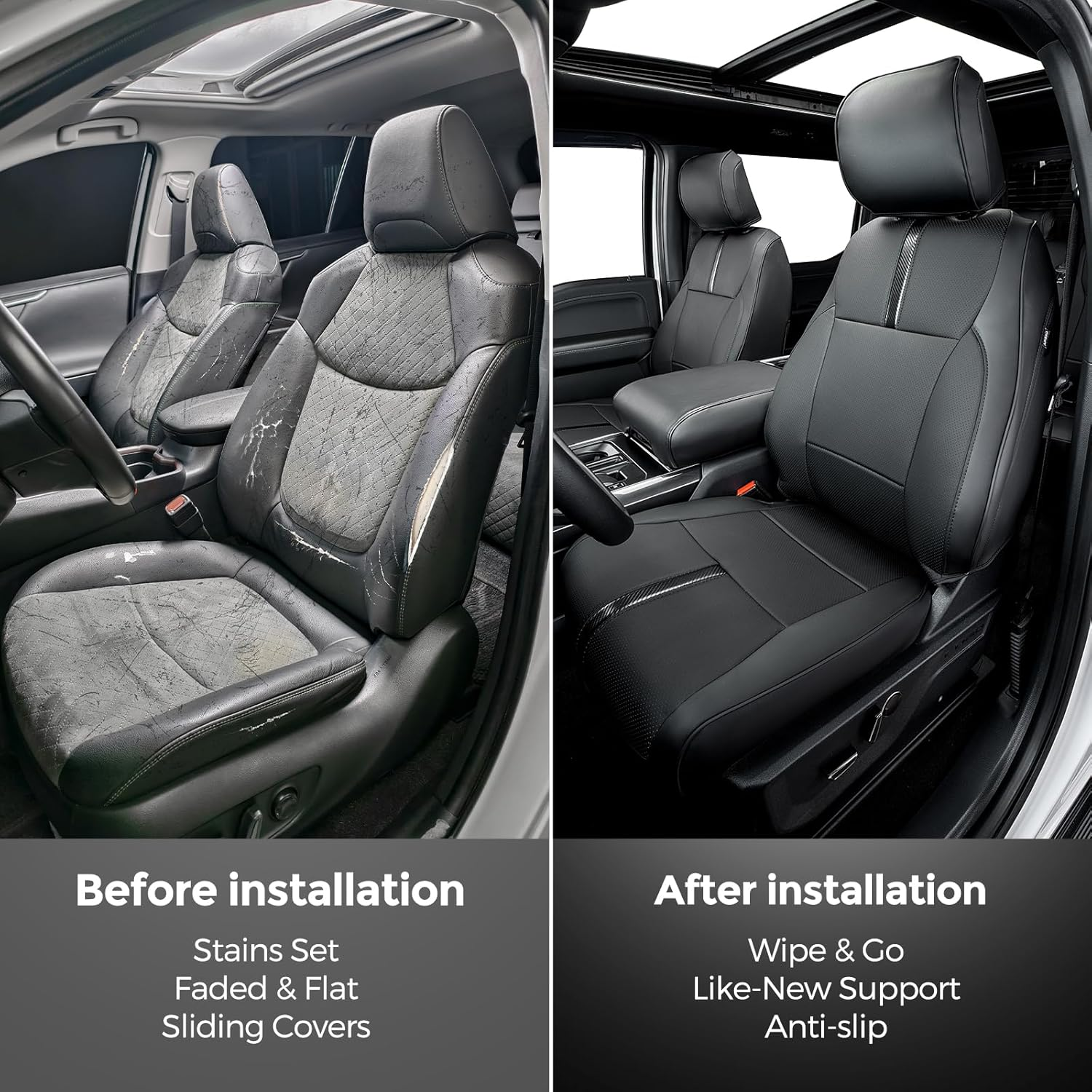 Creekt&reg; Full Set Seat Covers for Ford F150 2015-2025, Waterproof Pickup Custom Fit Faux Leather Seat Covers for Ford F-150 Accessories, for F150 2021 2022 2023 2024 2025 Super Crew/Crew Cab(Xl,Xlt) image number 6