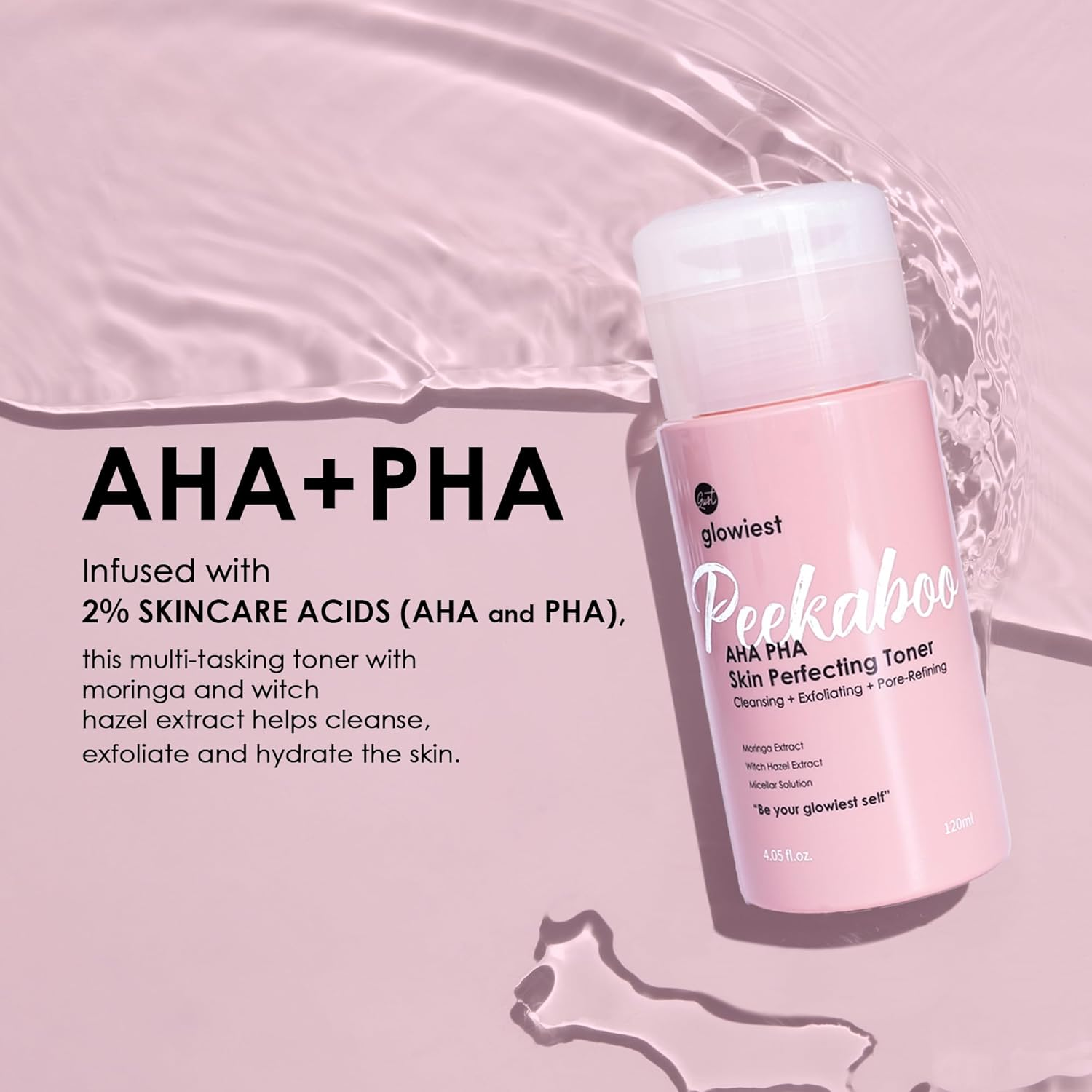 Glowiest AHA PHA Skin Perfecting Peekaboo Toner - K-Beauty Face Toner, Exfoliating Treatment, Blemishes, Niacinamide, Pore Refining, Hydrating L Witch Hazel Toner (Small) image number 2