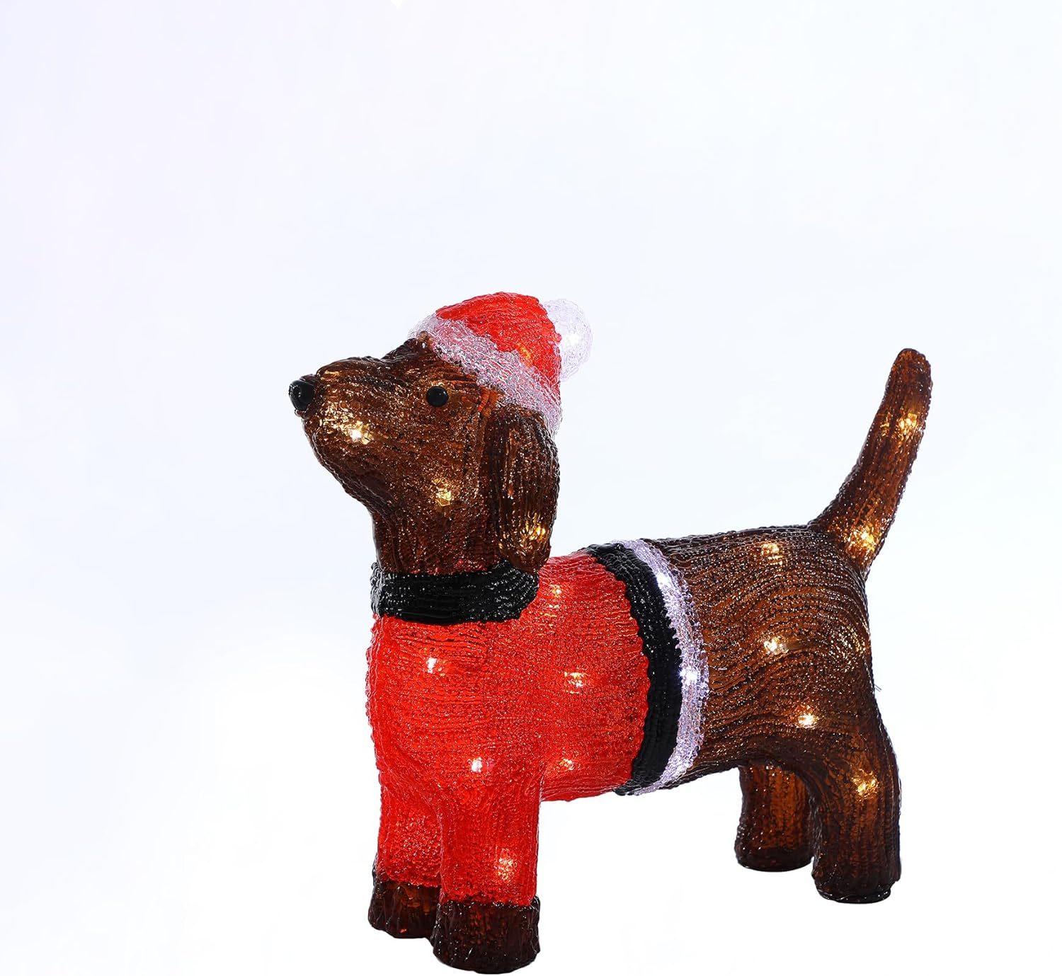 Lexi Lighting 3D Pre-Lit Acrylic Figurine, Dachshund Dog in Xmas Costume, 36Cm Height, Led-Lighted Display, On/Off Timer, Christmas Decoration for Indoor/Outdoor Holiday Ambiance