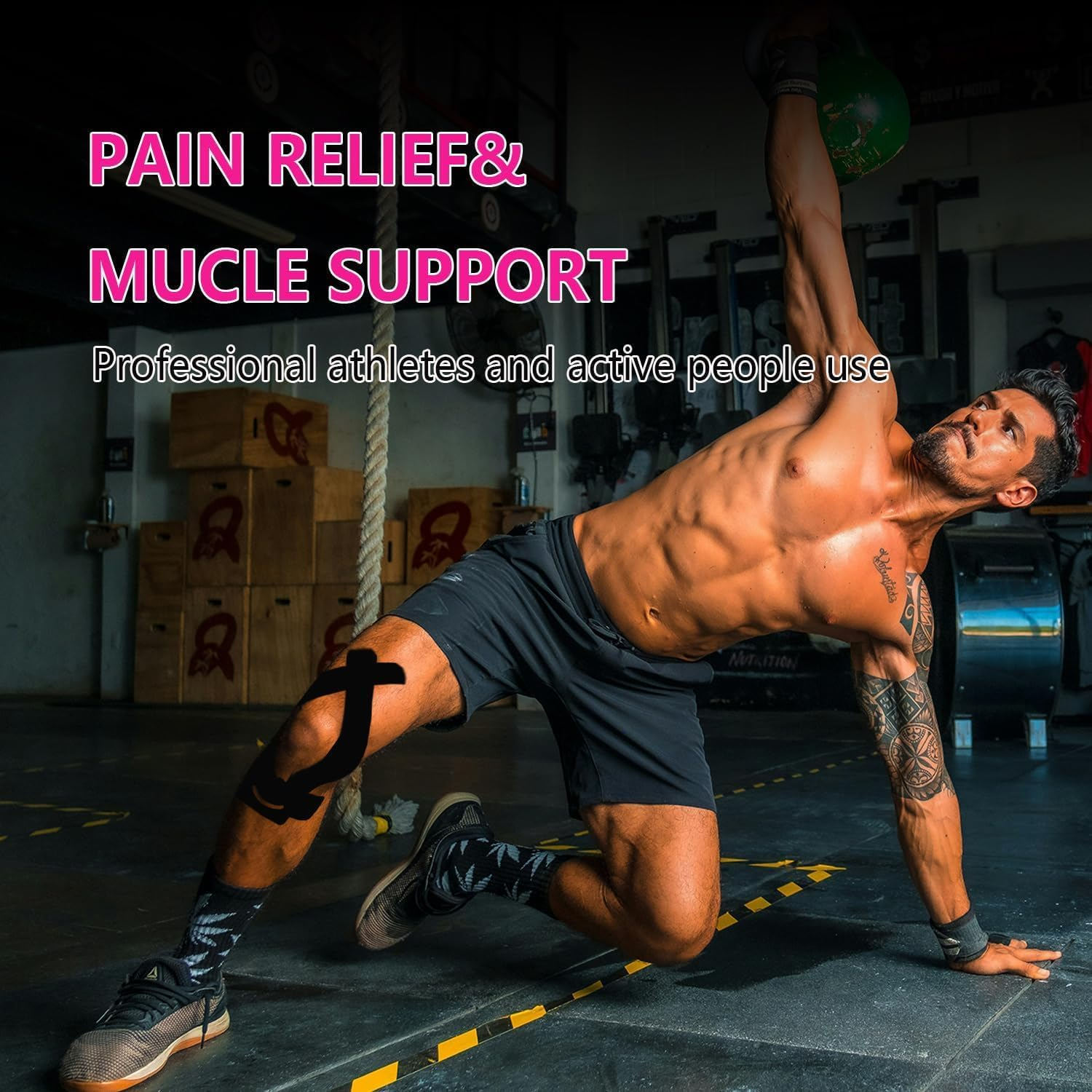 ANAMPION Pack of 12 Kinesiotapes Pre-Cut for Knees (Black, Pack of 12) - Blue image number 5