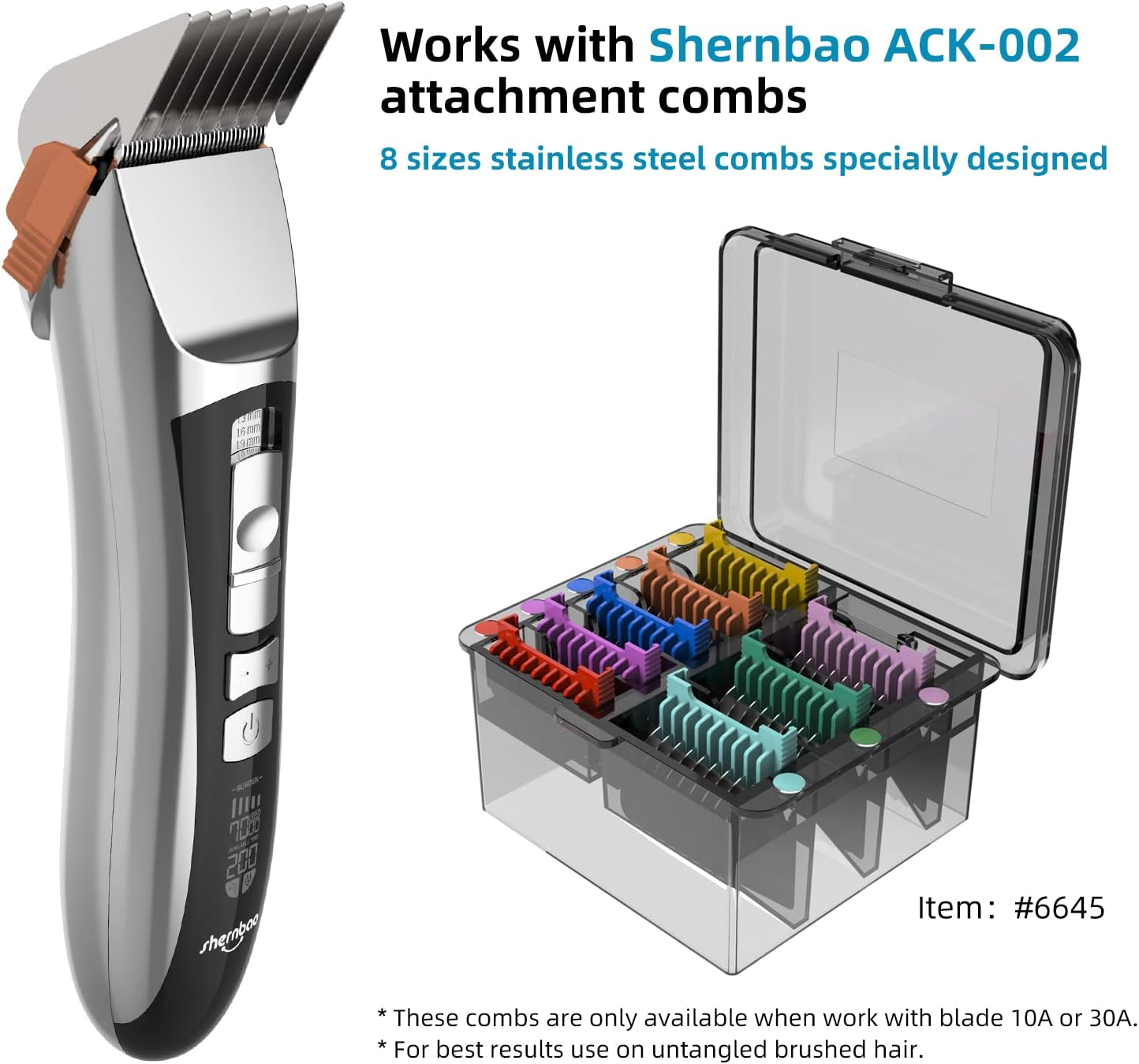 Shernbao 4-In-1 Pet Grooming Clipper, 5-Speeds Cordless Low Noise Pet Hair Clipper, Detachable Blades, and Compatible Attachment Combs (ACK-002) image number 4