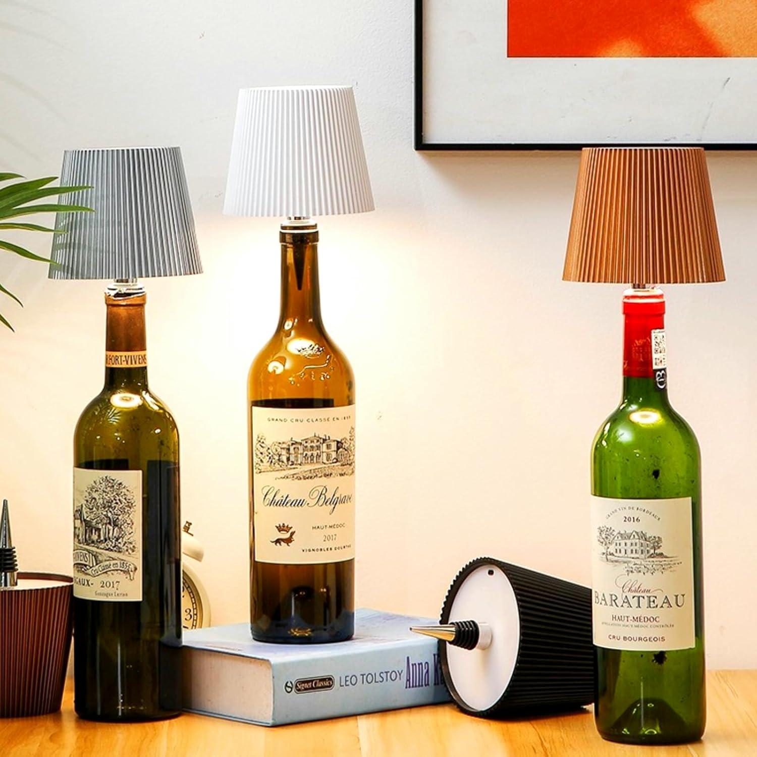 Brabola Wireless Bottle Lamp, Wine Bottle Lamp Kit for Liquor Bottles 3 Color Dimmable Battery Operated Rechargeable Table Lamp Shade for Restaurant, Home,Home, Office, Bar, Christmas (White) image number 3
