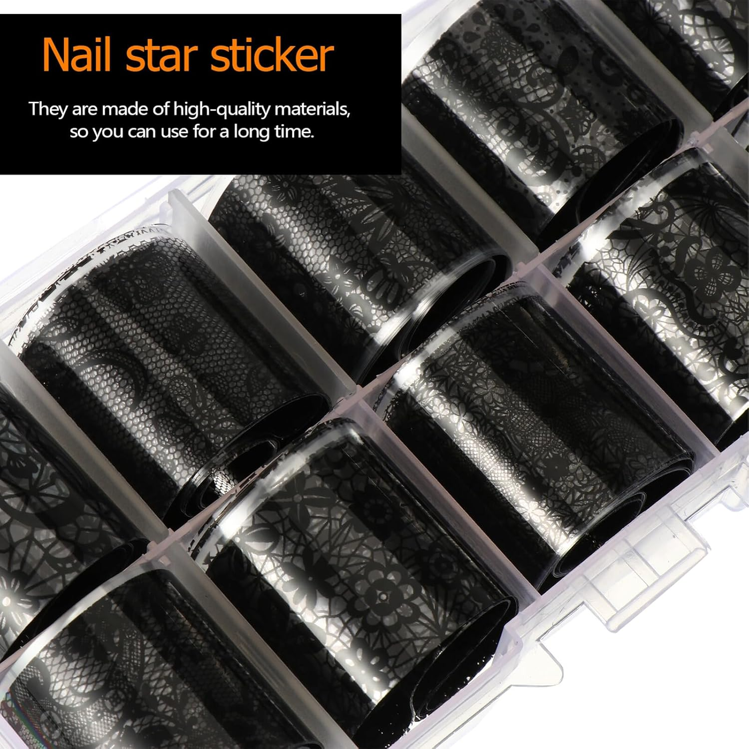 ROMISBABA 2 Boxes Lace Nail Wraps Sticker Full-Cover Transfer Film for DIY Artificial Fingernails False Nail Tips Black and White Elegant Lace Designs for Salon and Home image number 6