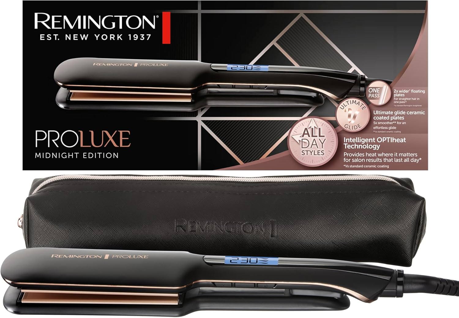 Remington Proluxe Straightener [Extra Wide Ceramic Styling Plates, 110 X 50 Mm] (Optiheat Technology, Pro+ Setting for Gentle Styling, Digital Display, Quick Heating) Hair Straightener S9150B image number 6