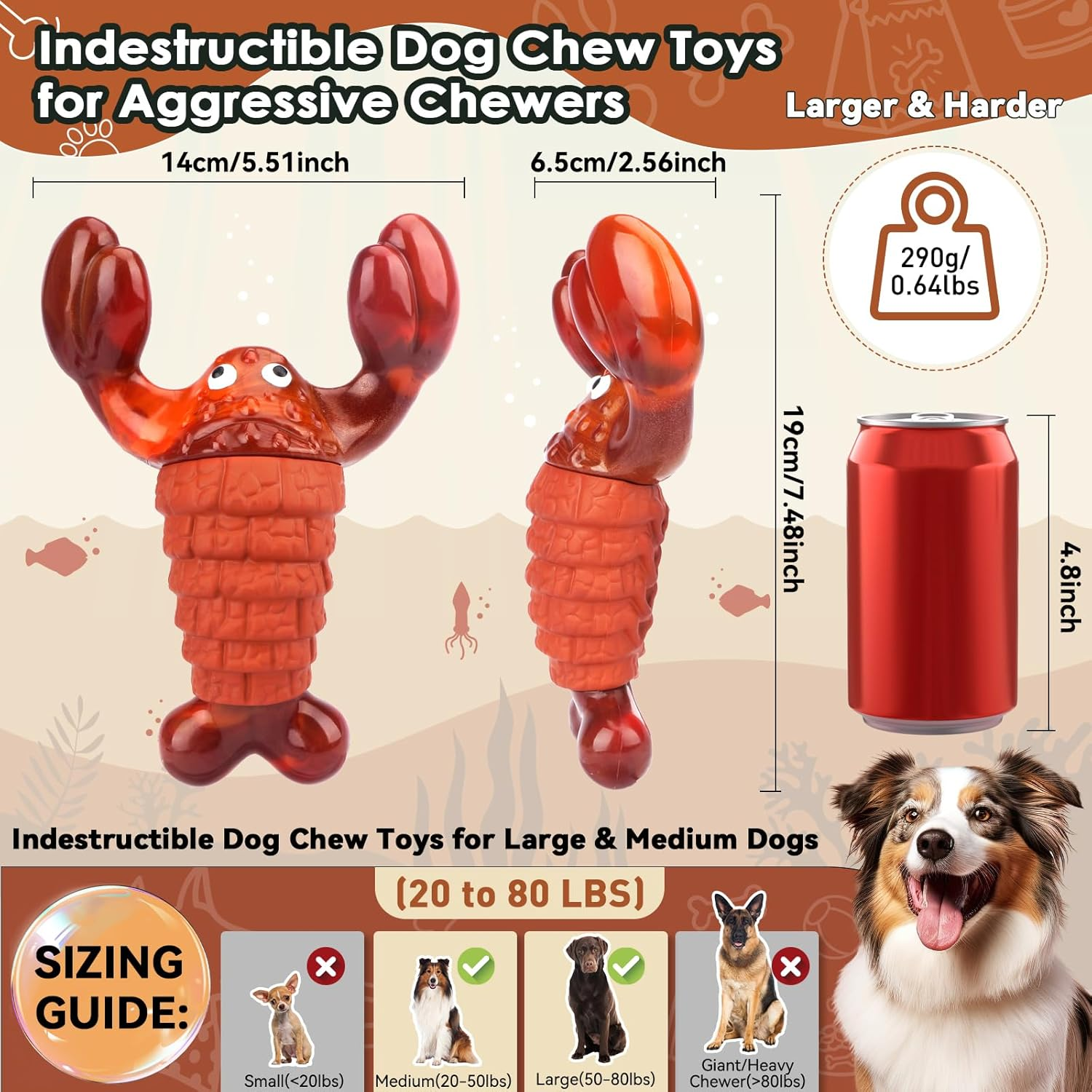 Dog Toys for Aggressive Chewers, Interactive Dog Chew Toys for Large Dogs, Indestructible Squeaky Dog Toys to Keep Them Busy, Tough Dog Toys for Medium/Large Breed Dogs (Red, Squeaky Lobster) - Red image number 5