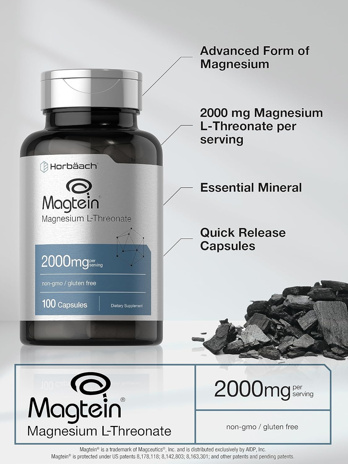 HORZ Magtein Magnesium L-Threonate | 2000Mg Supplement | 100 Capsules | Non-Gmo and Gluten Free | by Horbaach image number 4