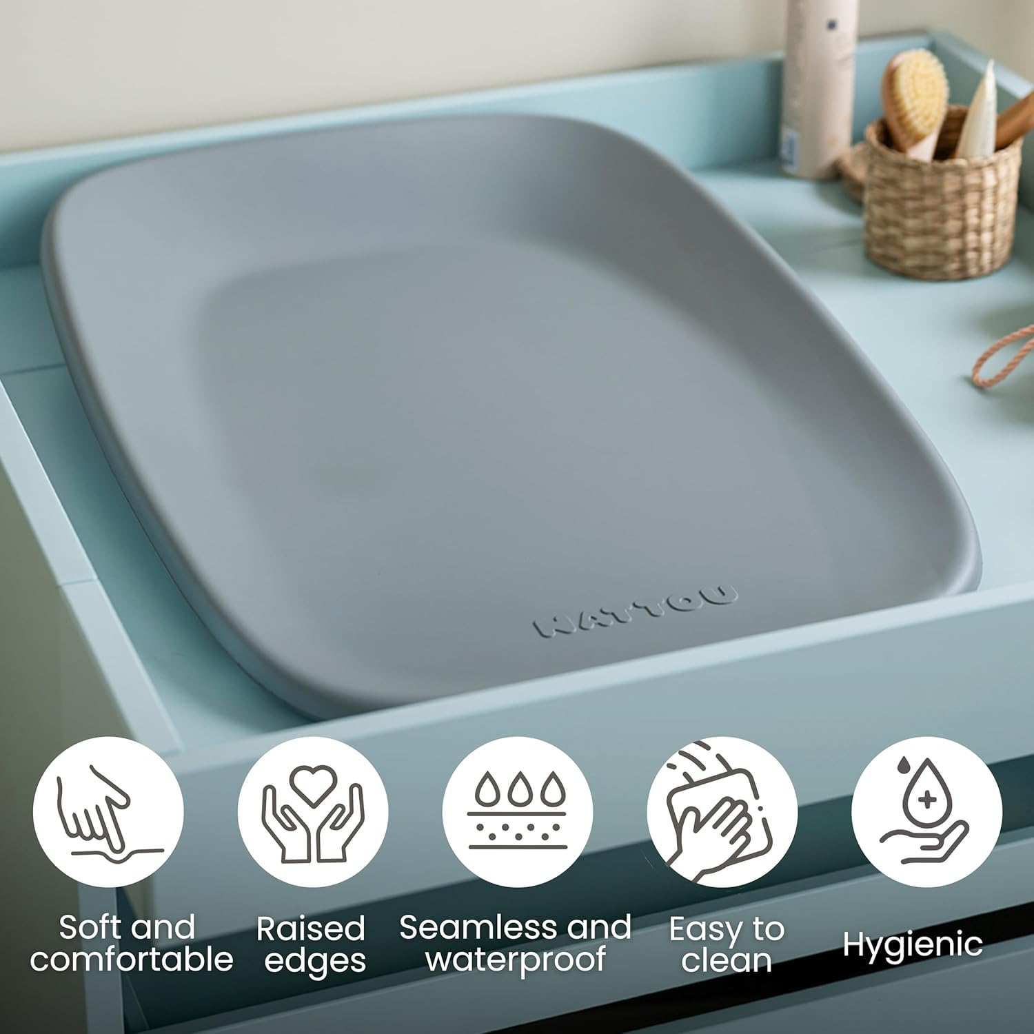 Nattou Soft Foam Padded Luxury Baby Changing Mat, Washable Change Mat, Approx. 50 X 70 Cm, PETA Tested and Vegan, Grey image number 5