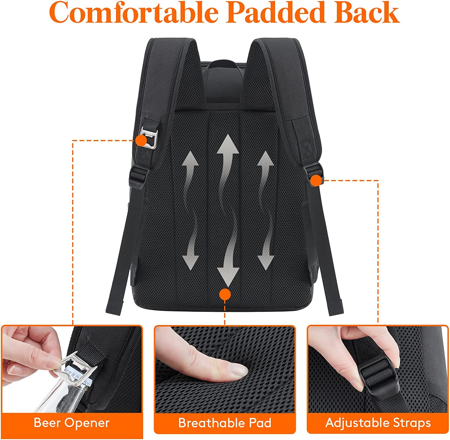 Lifewit 26L 34-Can Insulated Cooler Backpack Cool Bag, Large Picnic Bag Leakproof Portable Fridge Soft Food Cooler Box for Men Women for Outdoor/Picnic/Beach/Bbq/Camping/Travel/Family, Black