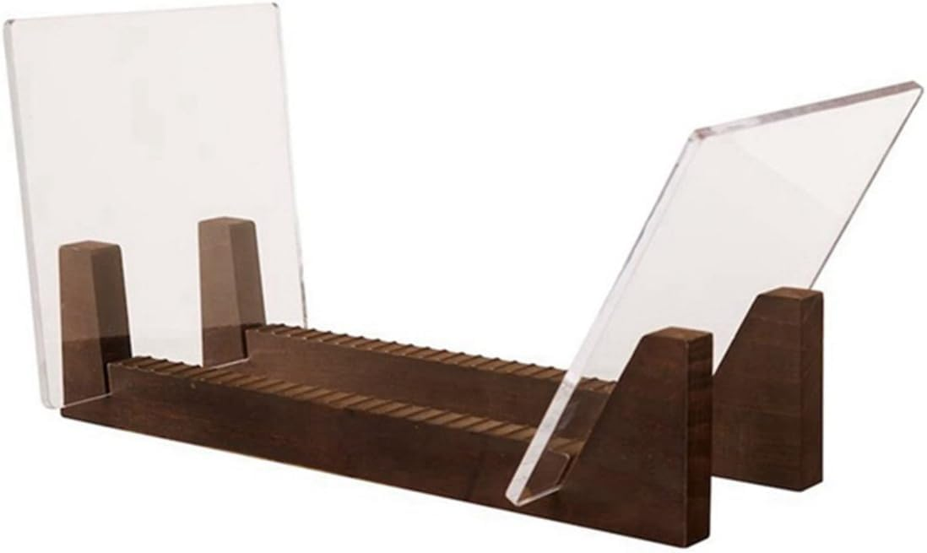 Spacesea Vinyl Record Storage Holder Large Capacity Acrylic Ends Display Stand Wooden LP Vinyl Album Desktop Rack image number 2