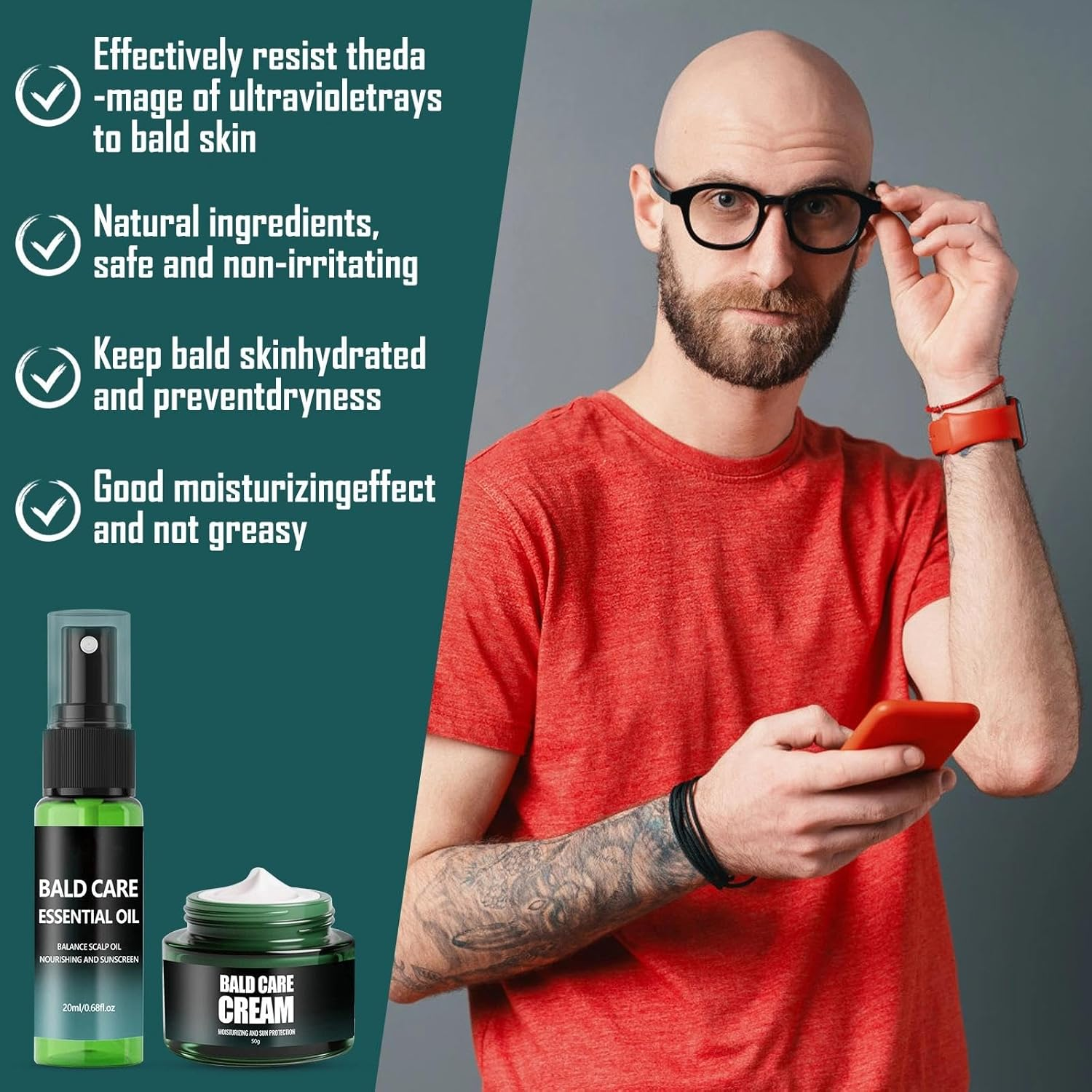 Pack of 2 Nourishing Bald Cream, Moisturising and Repairing Care, Scalp Care Cream, Natural Anti-Shine Effect, against Skin Irritation and Shaving Burn, Premium Care for Bald Wearers image number 5